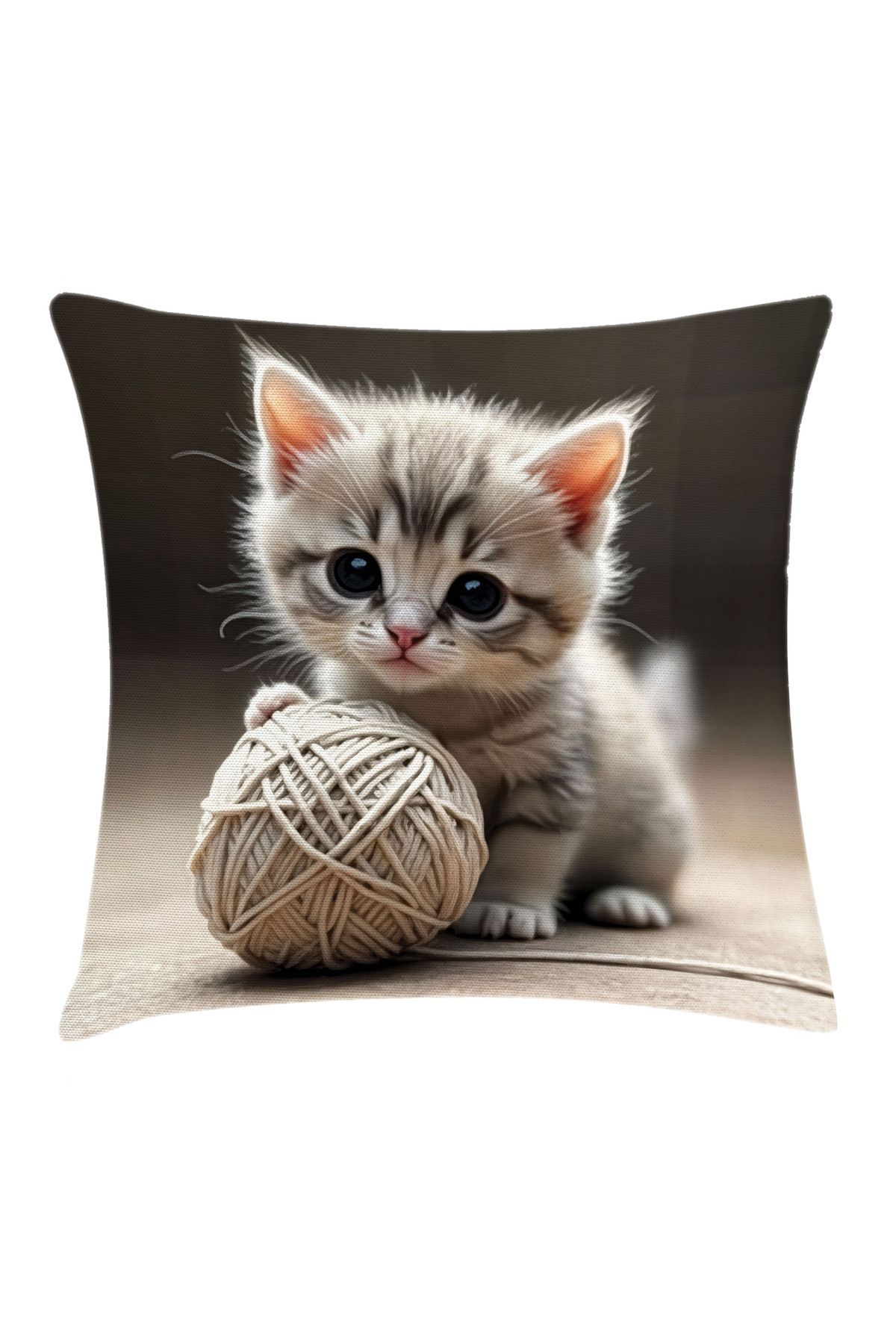 Orange Venue Tekir Kedi Desenli Minder Kılıfı, Komik Tombul Kedi Baskısı, Sepya Gri ve Karamel
