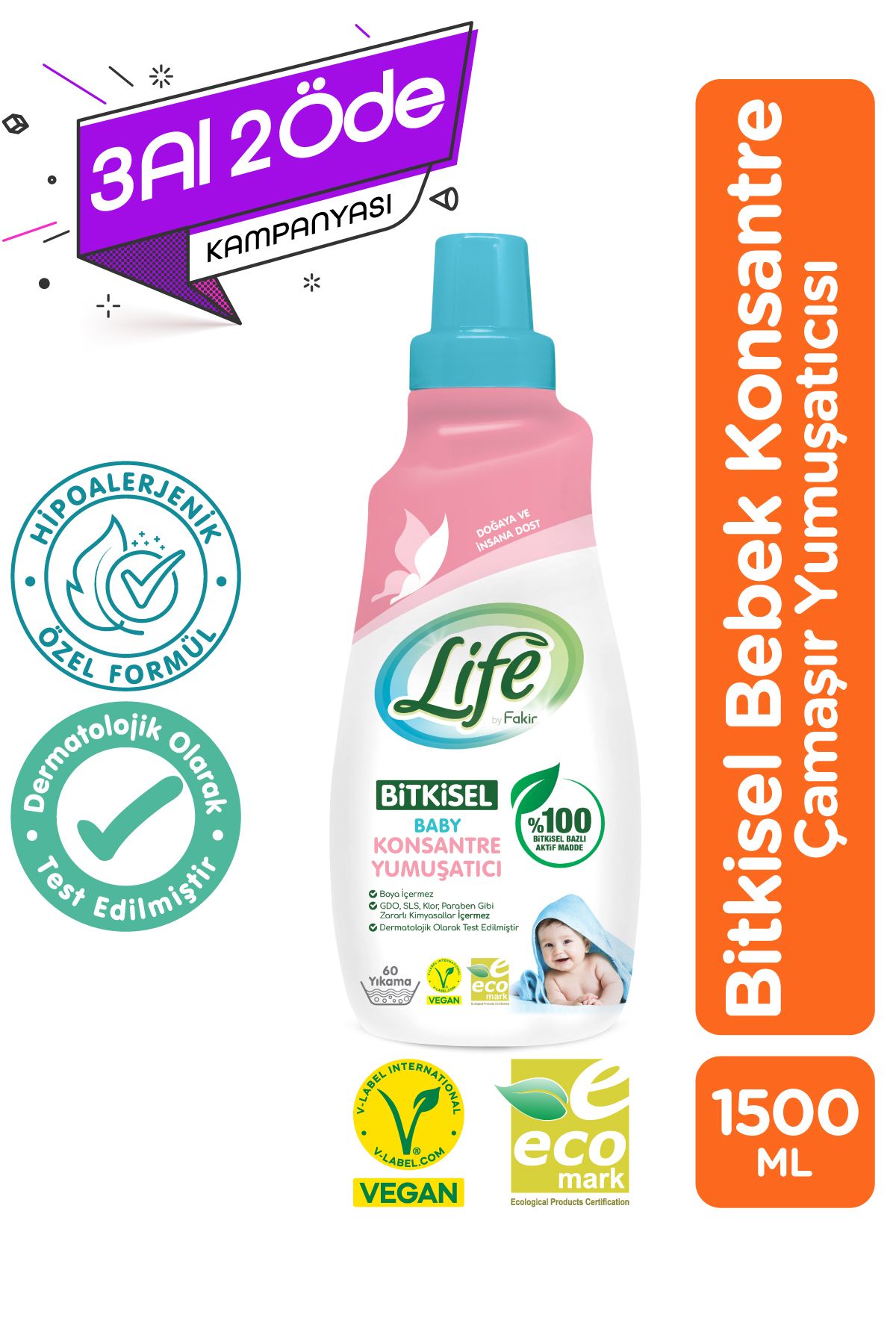 Life by Fakir Bitkisel Konsantre Bebek Çamaşır Yumuşatıcısı 1500 ml