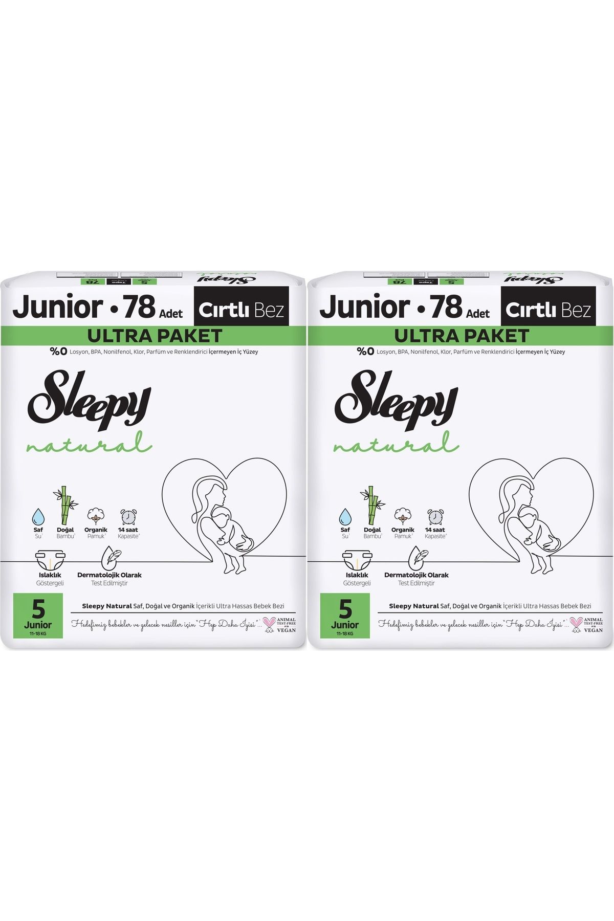 Sleepy Bebek Bezi Natural Beden:5 (11-18KG) Junior 156 Adet Ekonomik Ultra Pk
