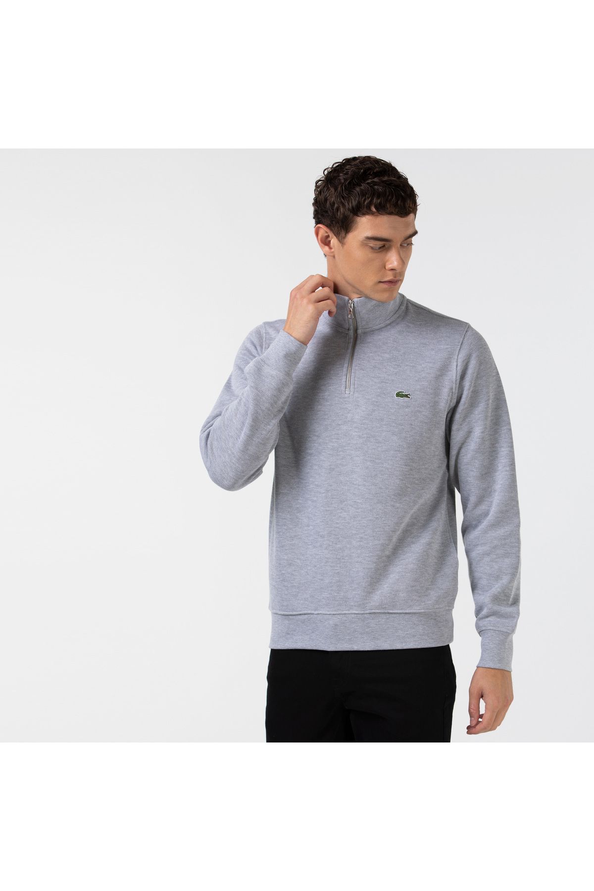 سویشرت خاکستری مردانه لباس پیراهن نیمه زیپ کلاسیک مناسب Lacoste