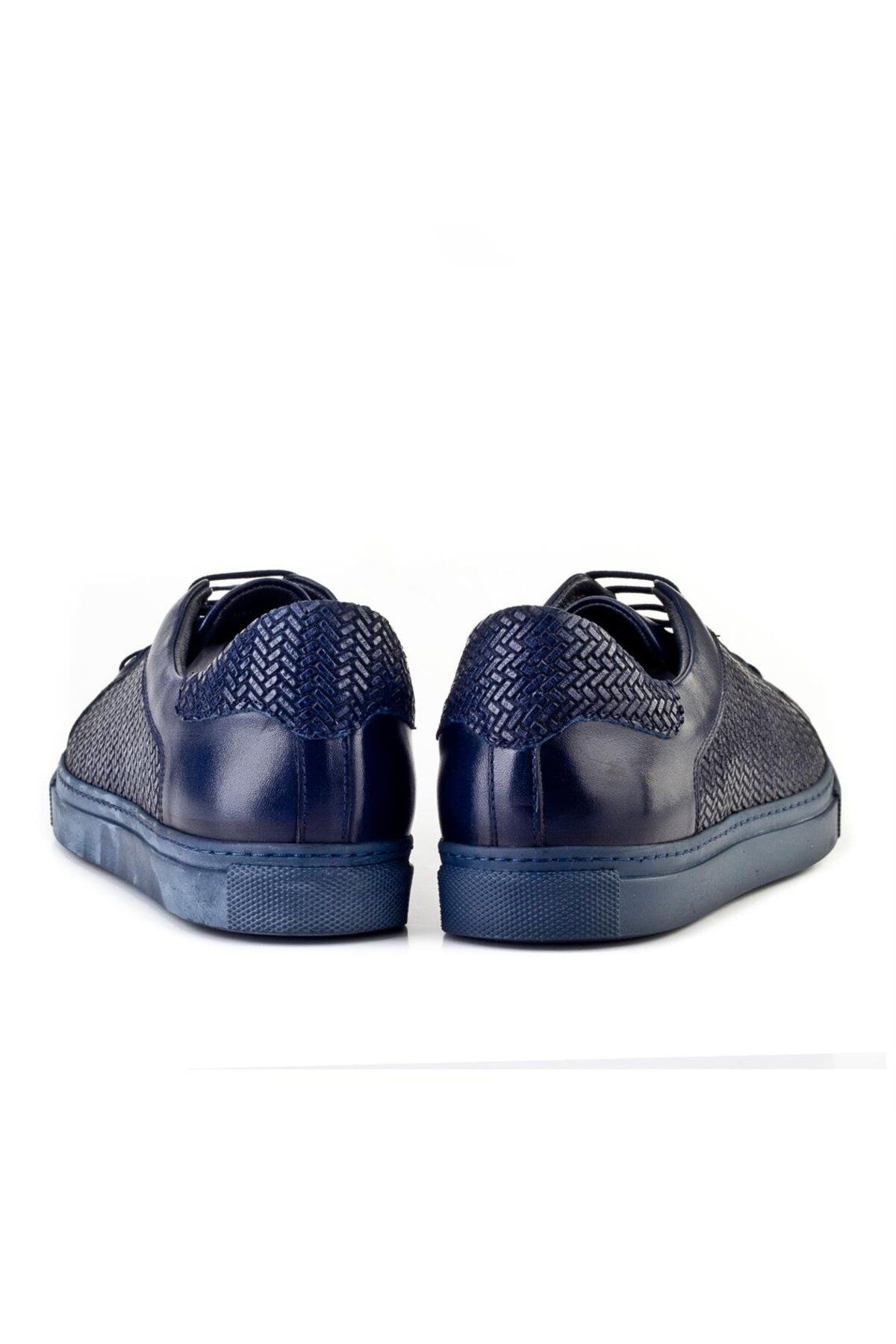 Cabani-Genuine Leather Navy Blue Lace-Up Men's Casual Shoes 4