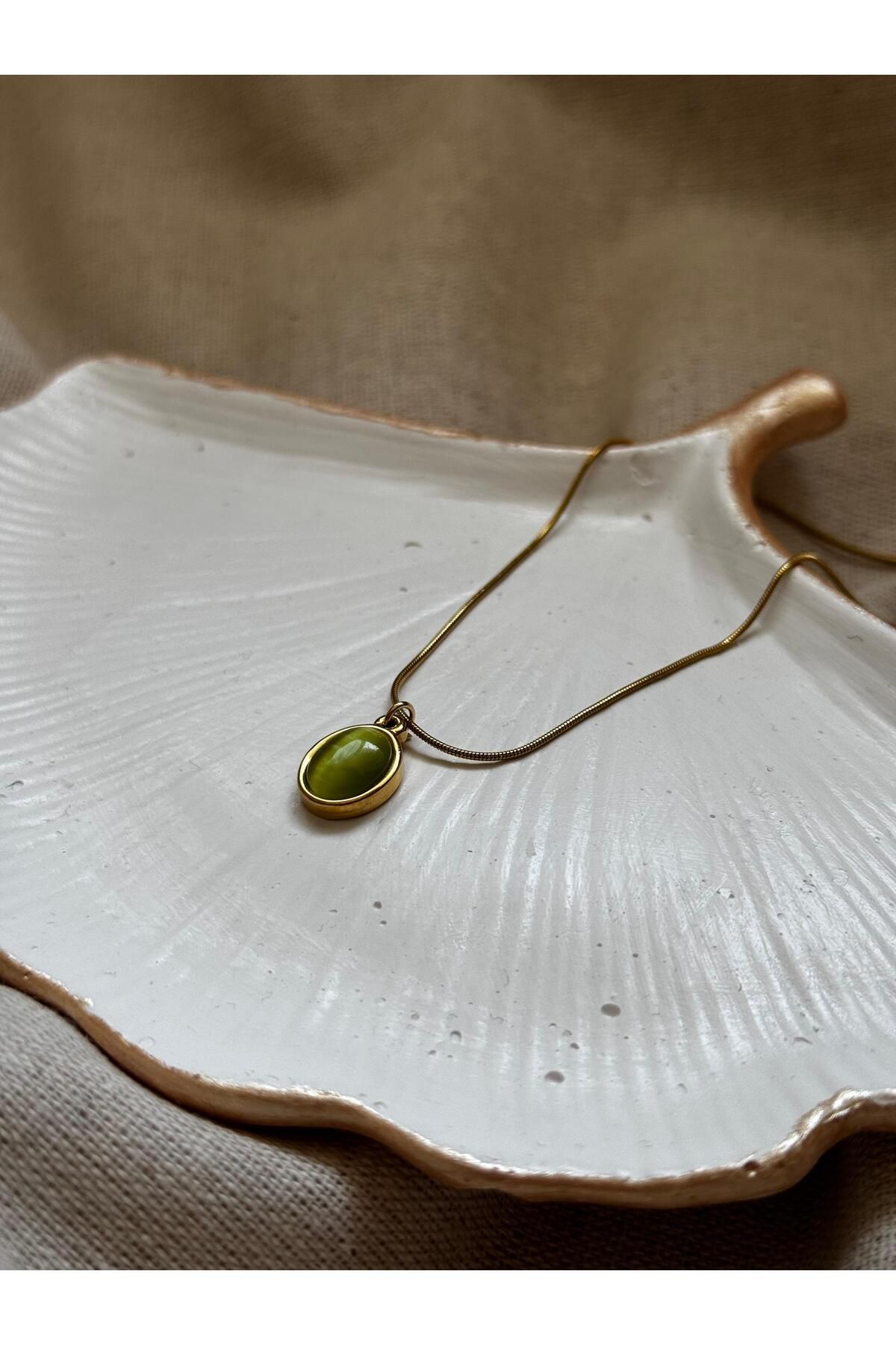 İLİSH OVAL ZARİF TAŞLI ÇELİK KOLYE