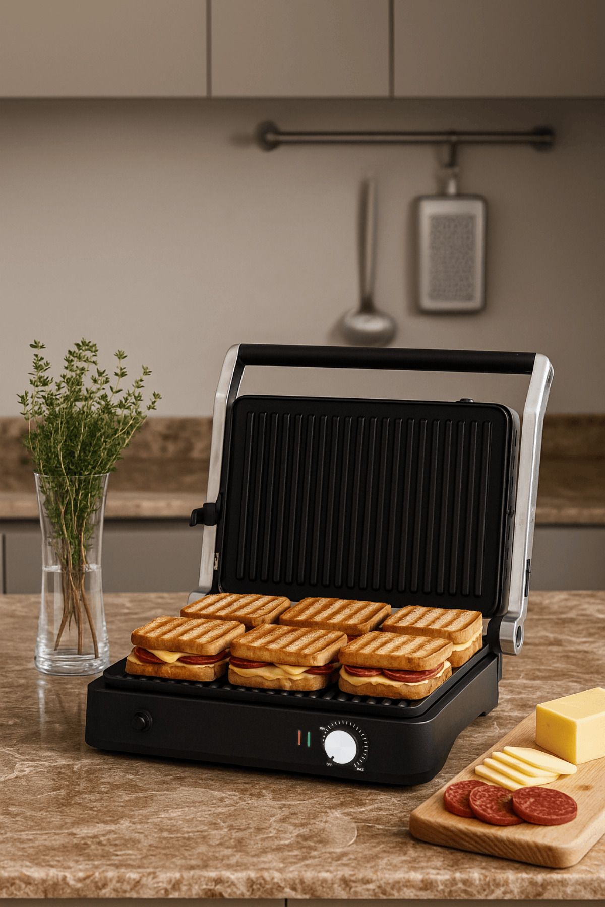 Arnell Primo Tost Makinesi | 2000w Güç | Yapışmaz Plaka | Yağ Hazneli Termostatlı Tost Makinası