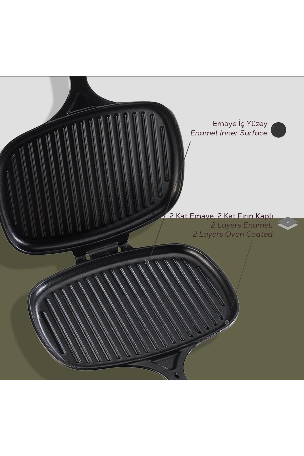 Lava-Cast Rectangular Grill Toaster Cast Iron Solid Handle Size 18x26cm 7