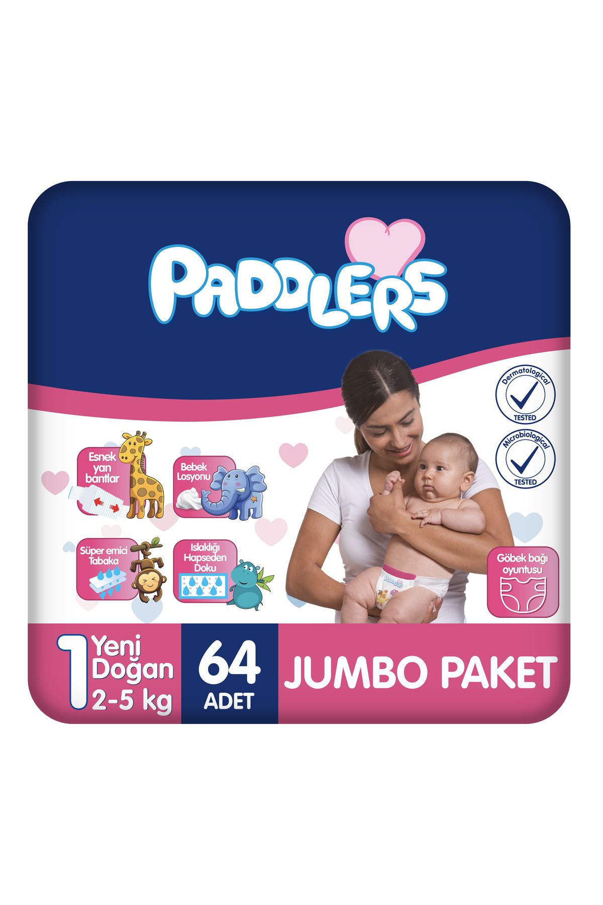 Paddlers Bebek Bezi 1 Numara Yenidoğan 64 Adet (2-5 Kg) Jumbo Paket