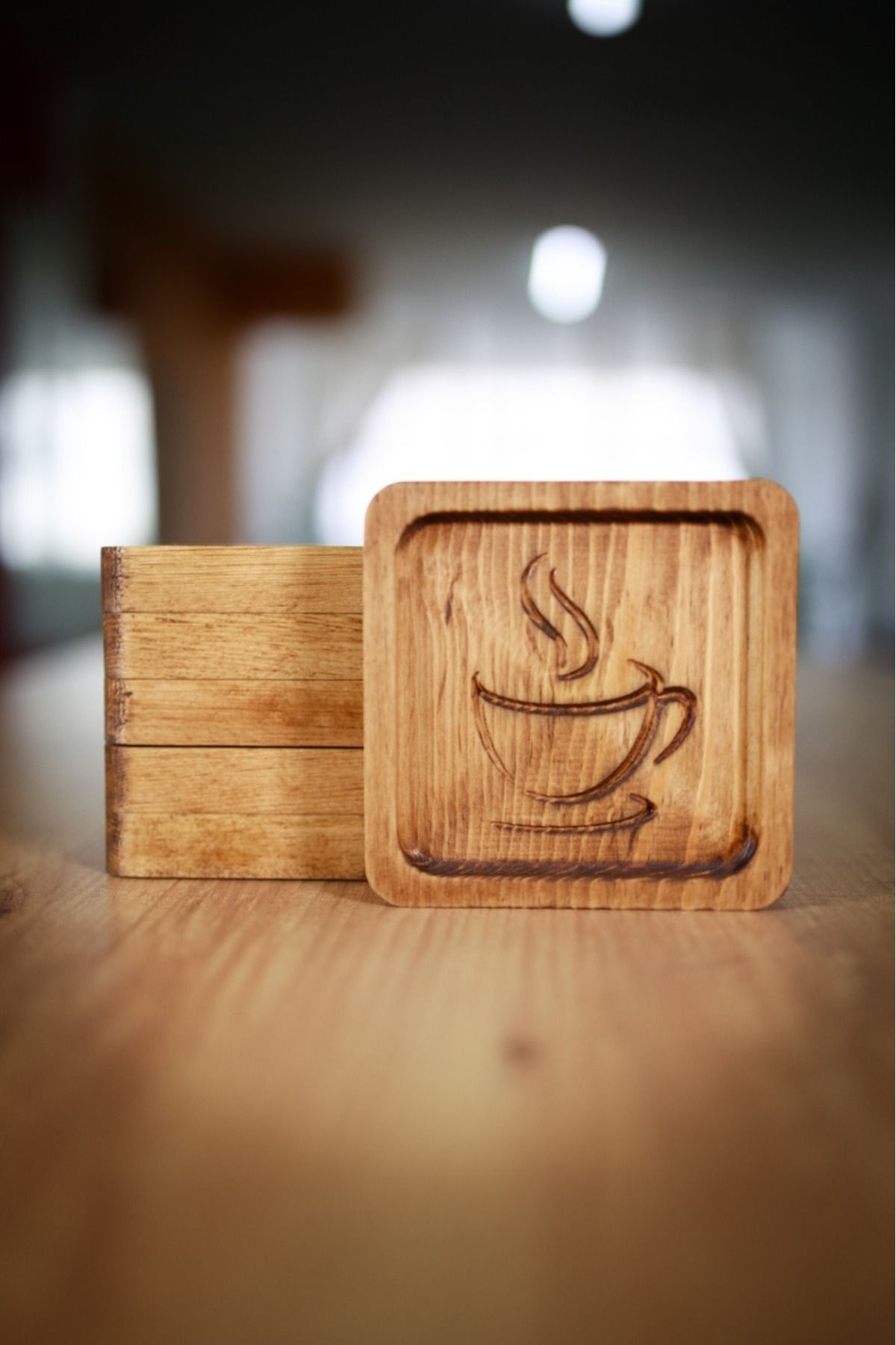 OK Wood Ahşap Kupa Oymalı Bardak Altlığı 6'lı Set %100 Doğal Kahve/Çay/Kupa/Fincan Altlığı Çay Tabağı Rustik