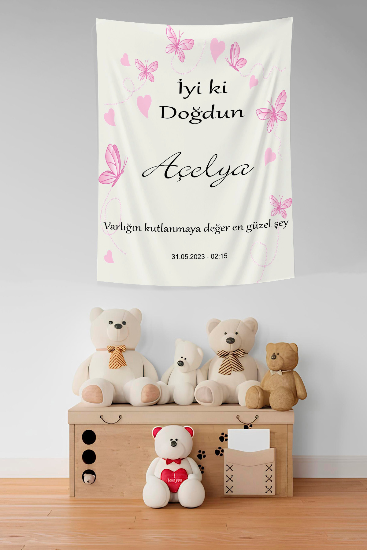 Vendini Kişiye Özel Doğum Günü Kaliteli Kumaş Duvar Örtüsü Duvar Halısı Wall Tapesty