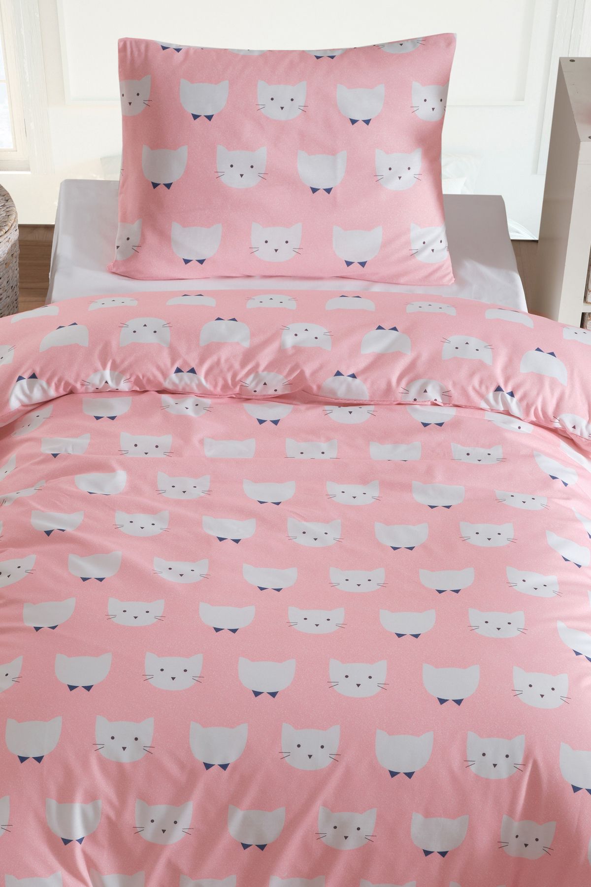 Eponj Home Tek Kişilik Pamuklu Nevresim Takımı 3 Parça – Pisipisi Desen – Pembe / Yumuşak Dokulu