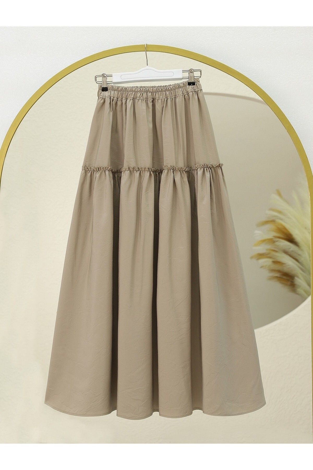 Modamorfo-Segmented Elastic Waist Crash Pattern Parachute Skirt - Light Mink 1