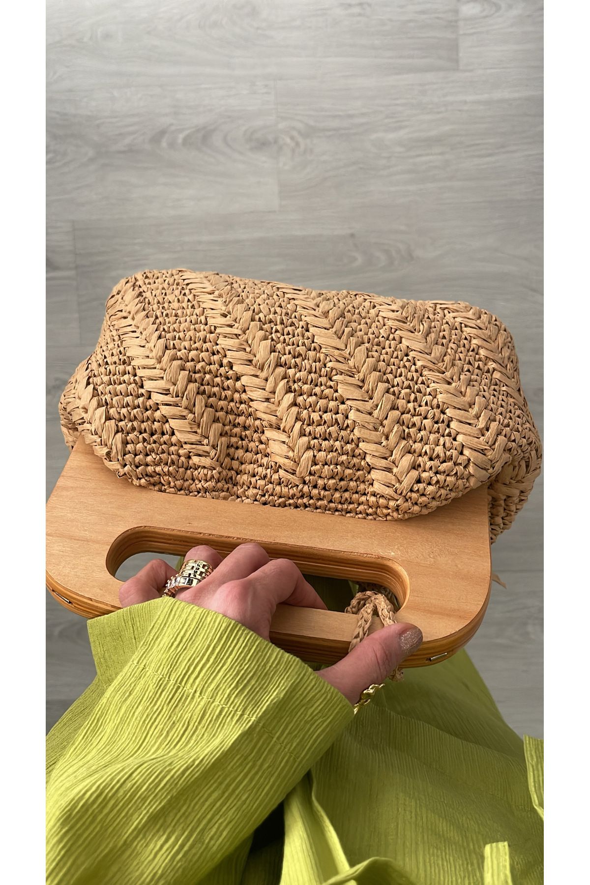 WOMANBAG HASIR EL YAPIMI NATUREL RAFYA ÖRGÜ CLUTCH EL OMUZ ÇANTASI