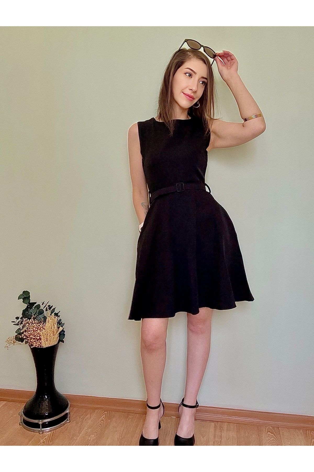 CCTWEAR Kolsuz Kemer Detaylı Elbise