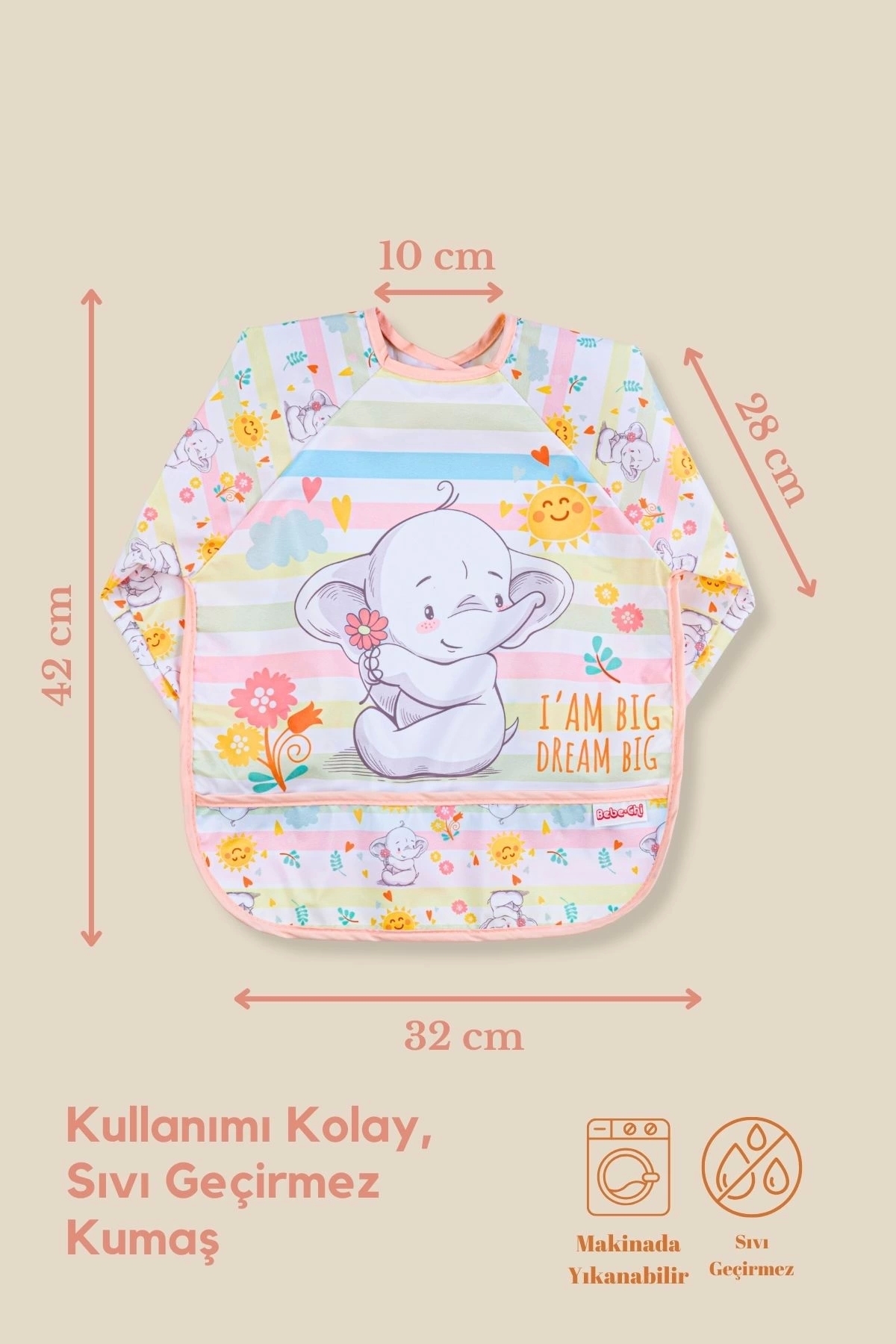 Bebechi Uzun Kollu Giyilebilir Sevimli At-fil Desen Sıvı Geçirmez Aktivite Ve Mama Önlüğü 6-24 Ay fotoğrafı 3 (önizleme)
