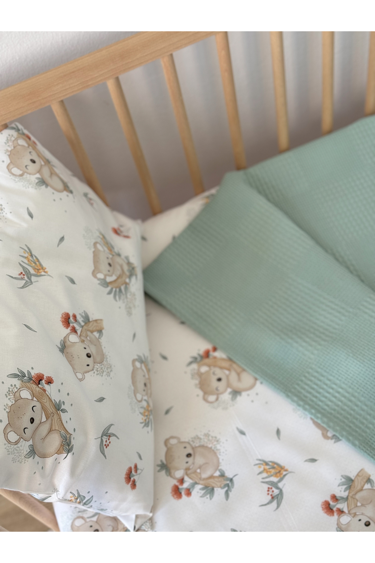 MİLNA BABY&KİDS Bebek Çocuk Pike Takımı Koala Desenli 90x140 fotoğrafı 5 (önizleme)