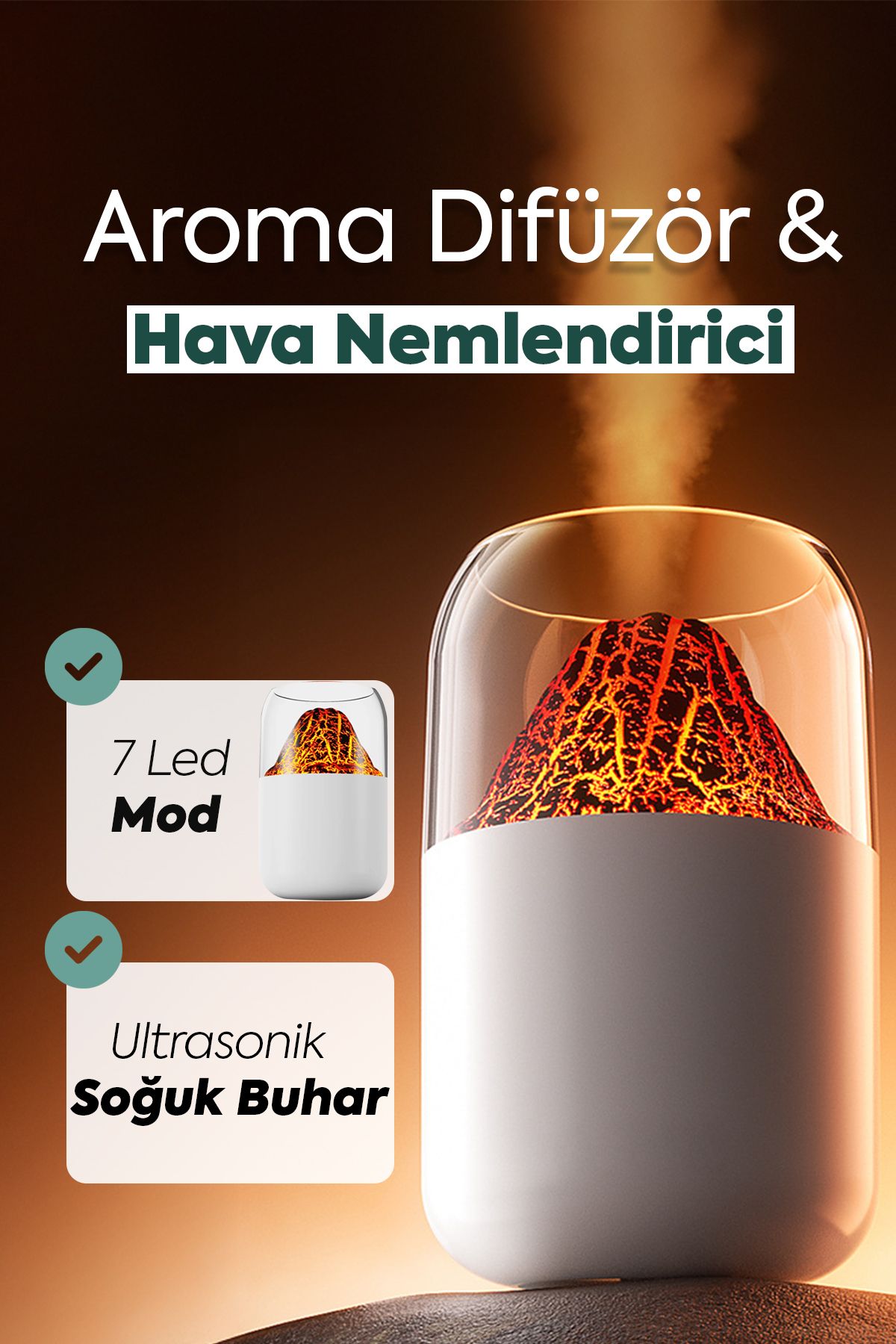 Dijiteks Mini Hava Nemlendirici | Ultra Sessiz Aromaterapi Cihazı | Gece Lambalı | 350 ml