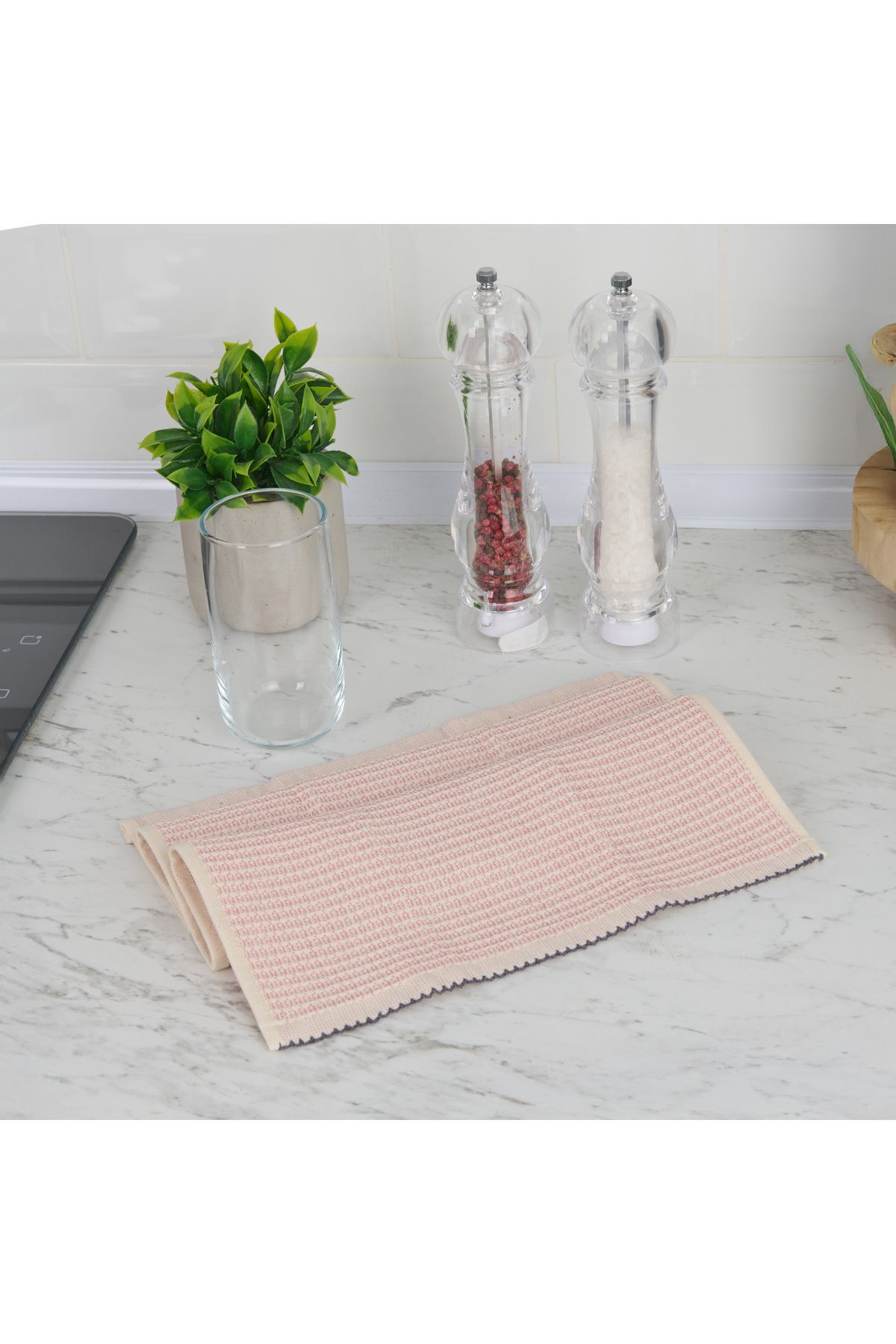 Evidea Soft Waffle Mutfak Havlusu - Pembe - 30x50 cm
