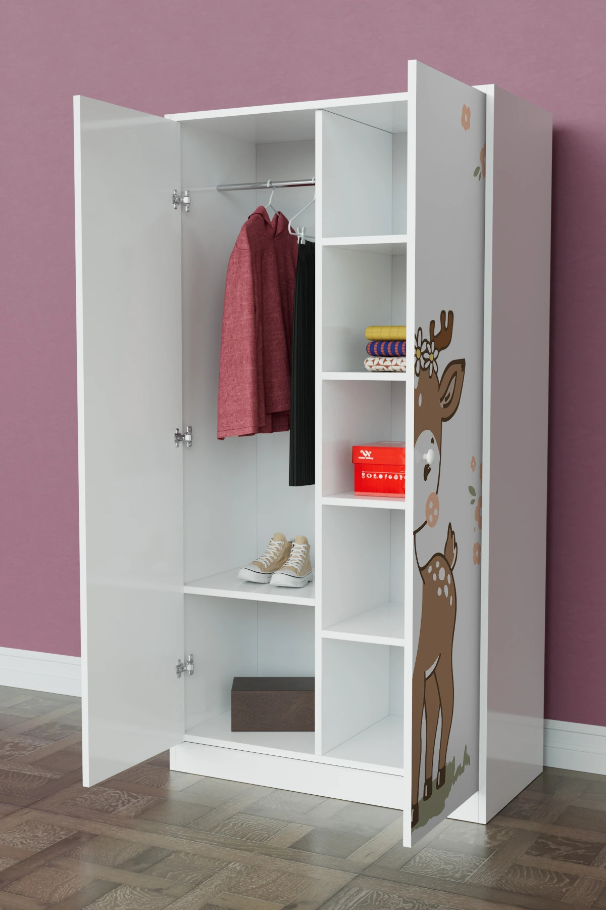 Hediyeler Kapında Little Fawn Design "Calista" Gardırop 5 Raflı Askılı Çocuk Odasi Elbise Dolabı fotoğrafı 3 (önizleme)