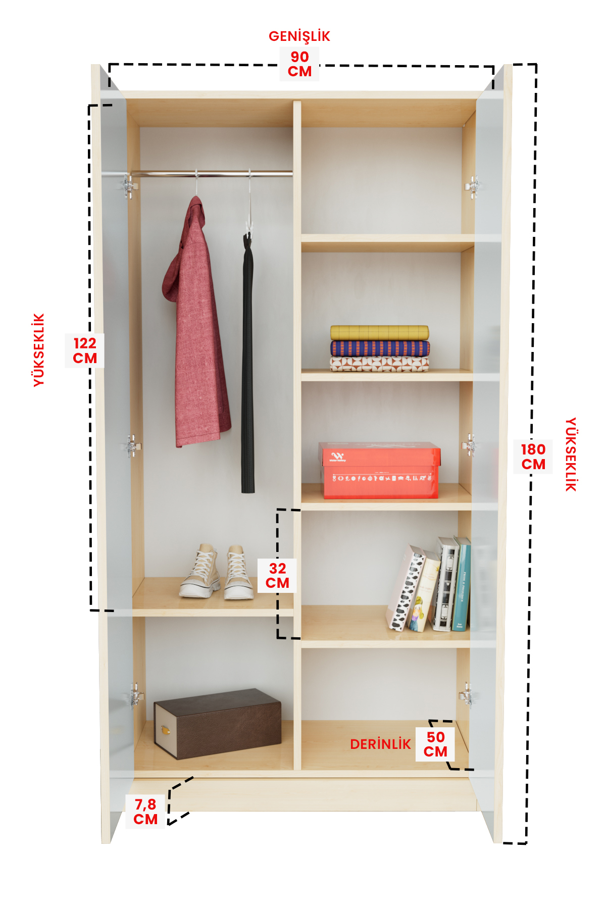 Hediyeler Kapında Bay Zürafa Design "Calista" Gardırop 5 Raflı Askılı Çocuk Odasi Elbise Dolabı fotoğrafı 5 (önizleme)