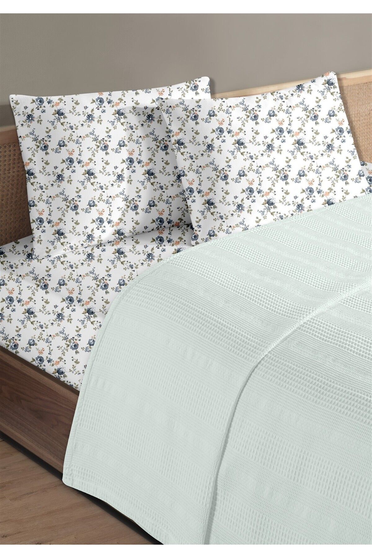 Evim %100 Pamuk Exclusive Mavi Tek Kişilik Pike Takımı 160 x 230 cm
