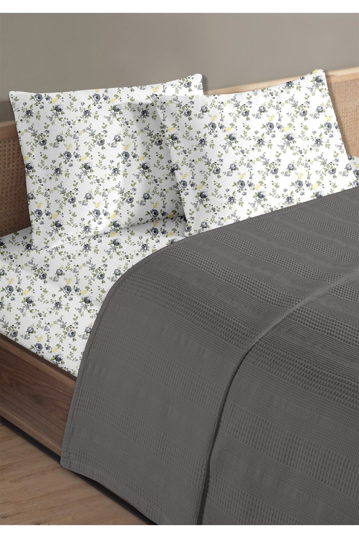 Evim %100 Pamuk Exclusive Antrasit Tek Kişilik Pike Takımı 160 x 230 cm