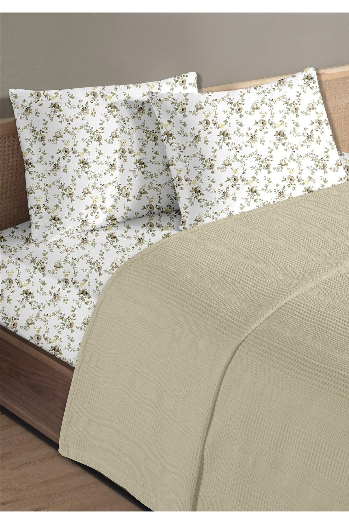 Evim %100 Pamuk Exclusive Bej Tek Kişilik Pike Takımı 160 x 230 cm