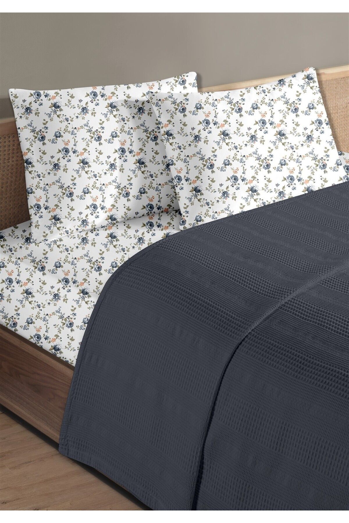 Evim %100 Pamuk Exclusive Lacivert Tek Kişilik Pike Takımı 160 x 230 cm