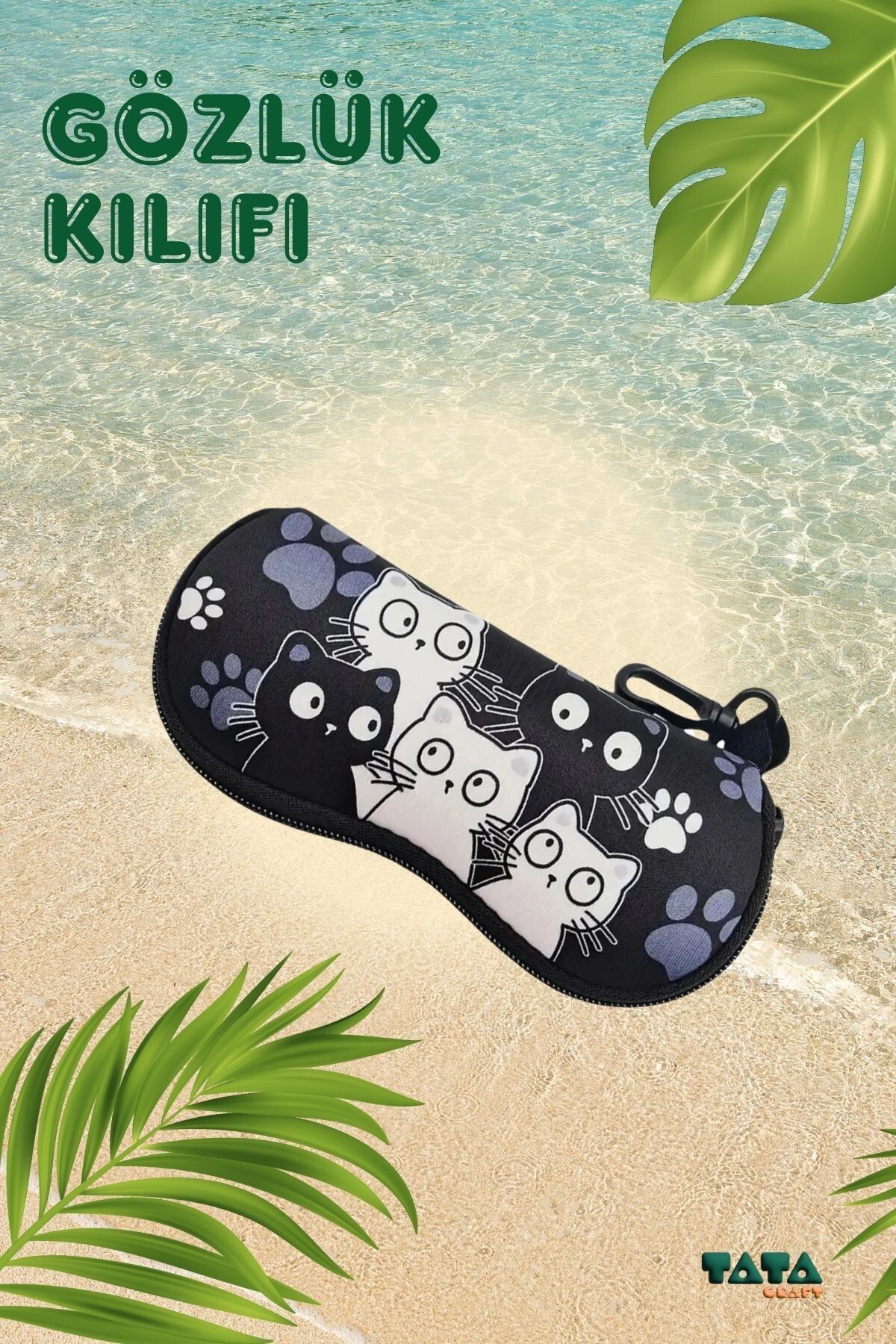 TATA CRAFT NEOPRAN KEDİ TEMALI GÖZLÜK KORUMA KILIFI MODA ASKI KANCALI