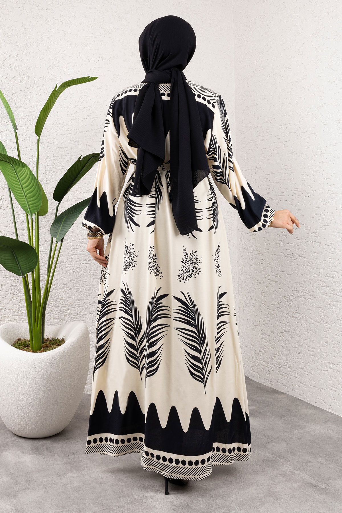 Tesettür Dünyası-Φόρεμα Waterway Viscose με έθνικ σχέδιο - TSD 240955   Μαύρο 5