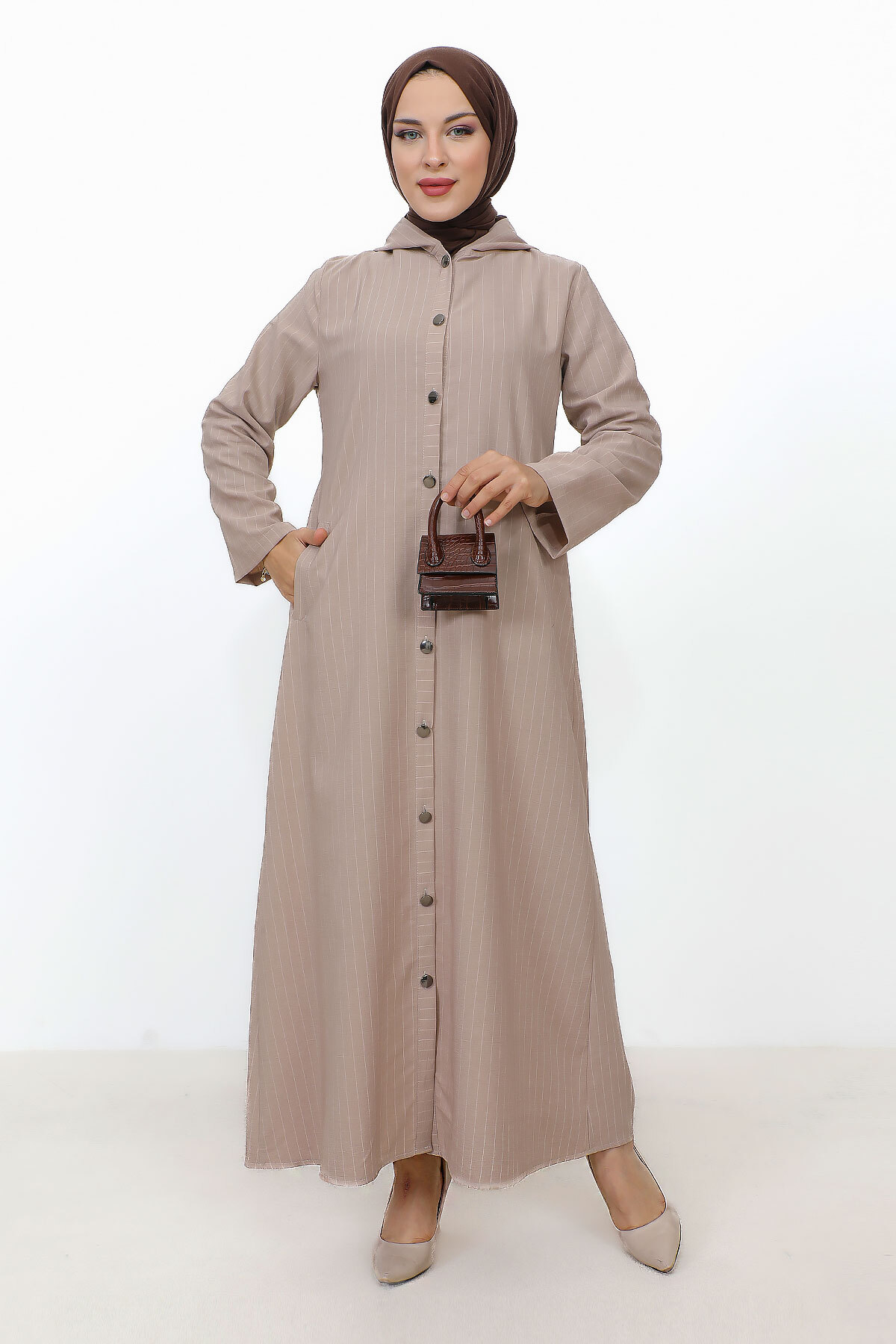 Ahsen Full Length Buttoned Cap TSD231206 Mink