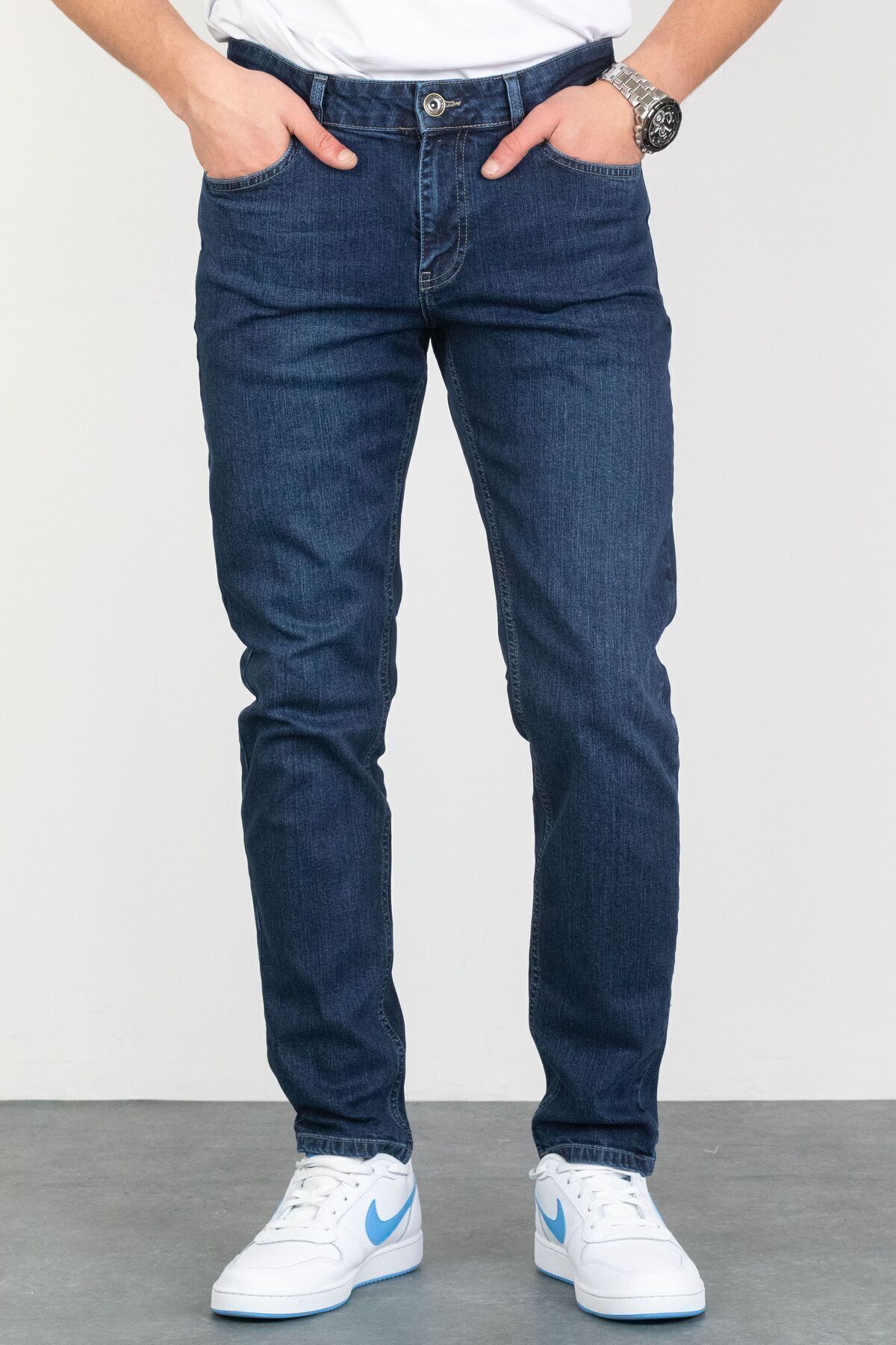HLT JEANS-Keven Dark Blue Grinded Slim Fit Lycra Flexible Jeans 5