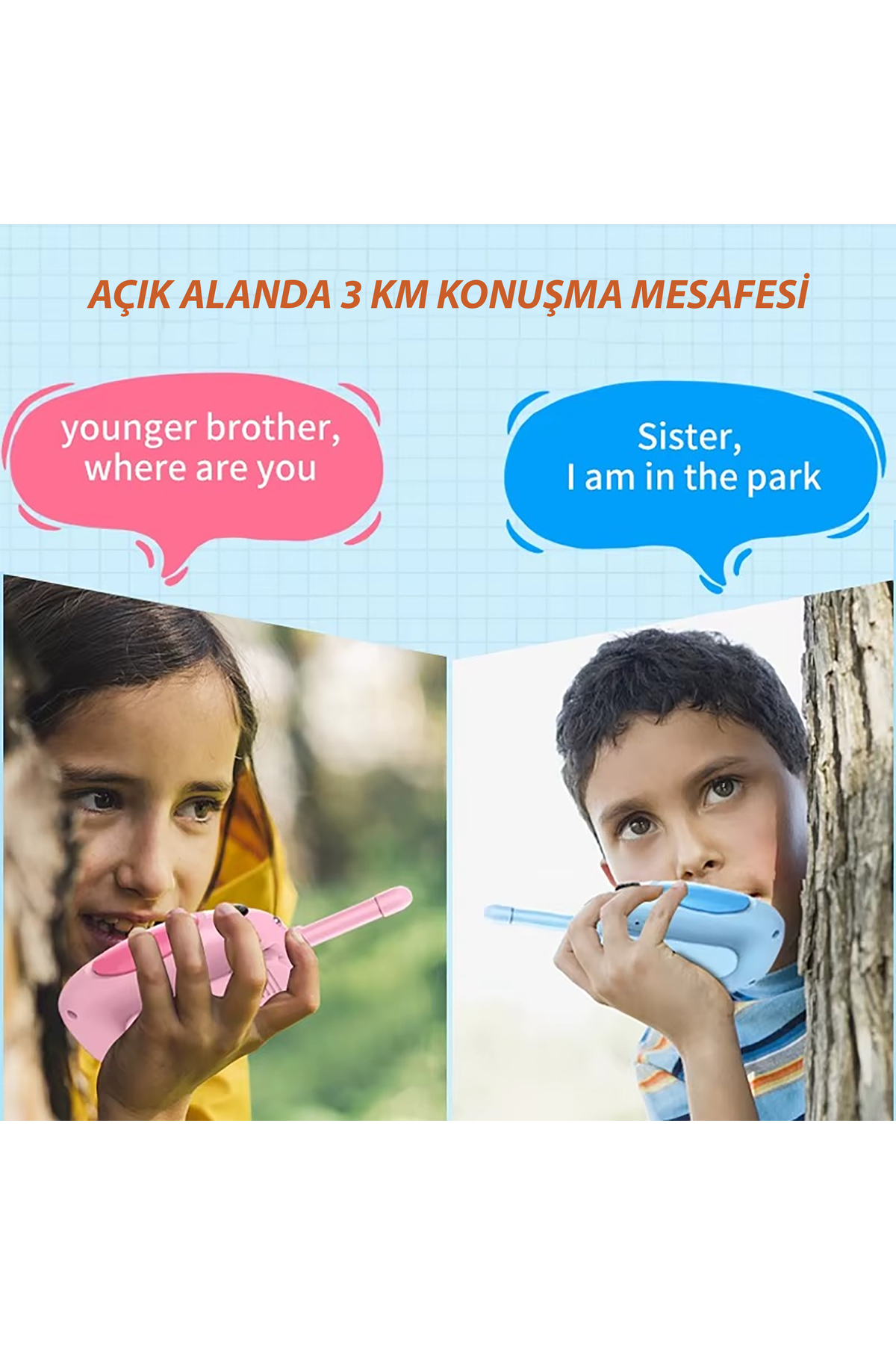 BK DESING Şık Tasarım 2 Adet Çok Kanallı 3km Mesafeli Kablosuz Mini Çocuk Telsizi fotoğrafı 2 (önizleme)