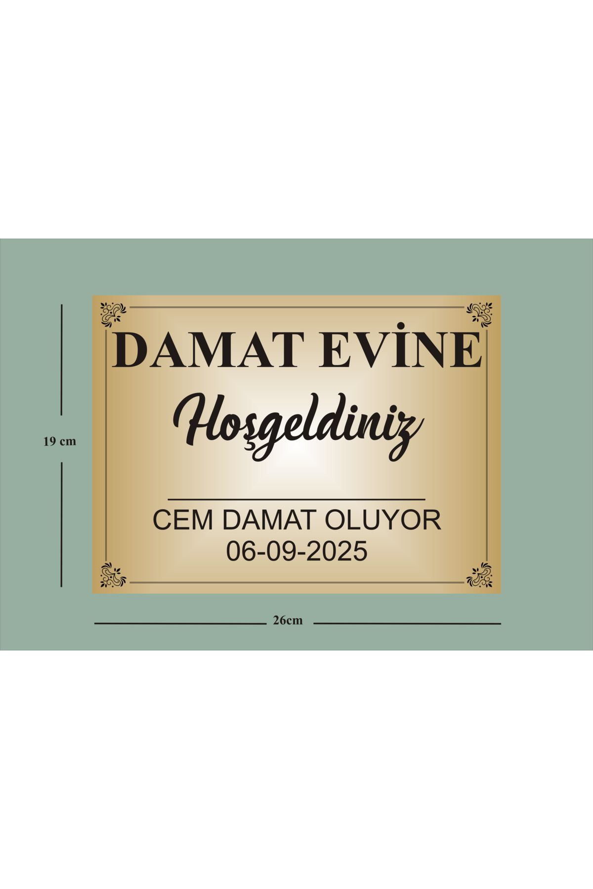 yüksel34 Damat Evi Kapı süsü , Aynalı Gold Aliminyum Metal 19x26 cm ölçüsünde