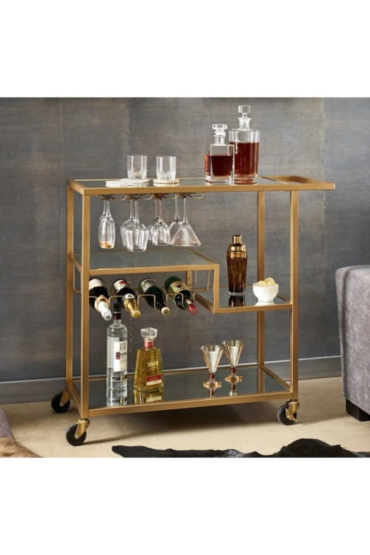 df doffo.com.tr creative furniture designs Gold Servis Ve Sunum Arabası, Ayna Raflı Servis Arabası