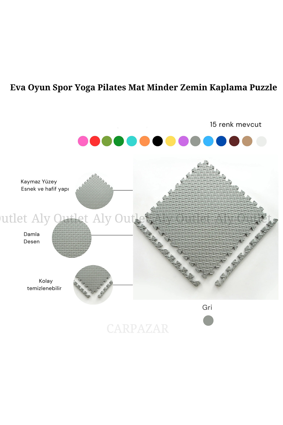 CARPAZAR Tatami Eva Mat Çocuklar İçin Köpük Halı Matı Puzzle Geçmeli Oyun Spor Kaymaz Mat 16 adet 50x50 13mm fotoğrafı 2 (önizleme)