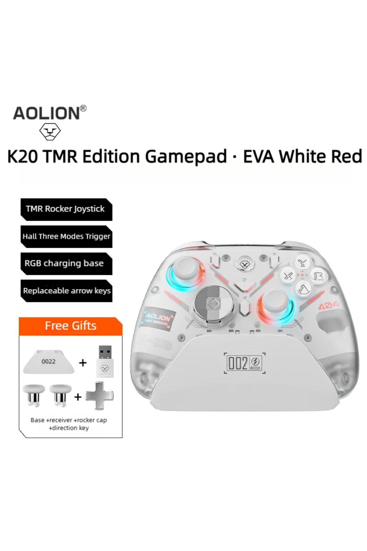Choice-وحدة تحكم ألعاب K20 TMR White Aolion K10 لجهاز Switch 2 مع قاعدة شحن ولوحة ألعاب لاسلكية RGB Hall 1