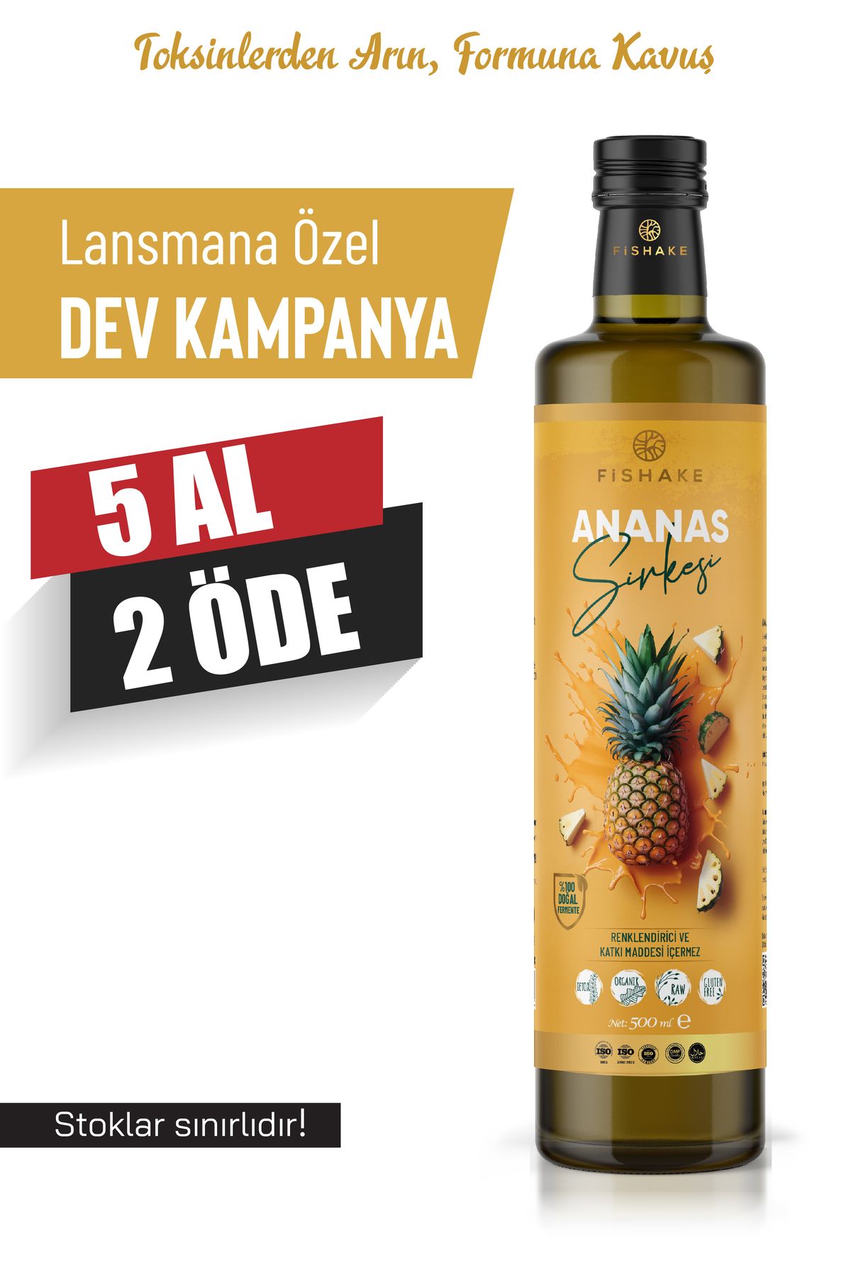 FiShake Ananas Sirkesi 500 ML ( %100 Doğal Fermente )