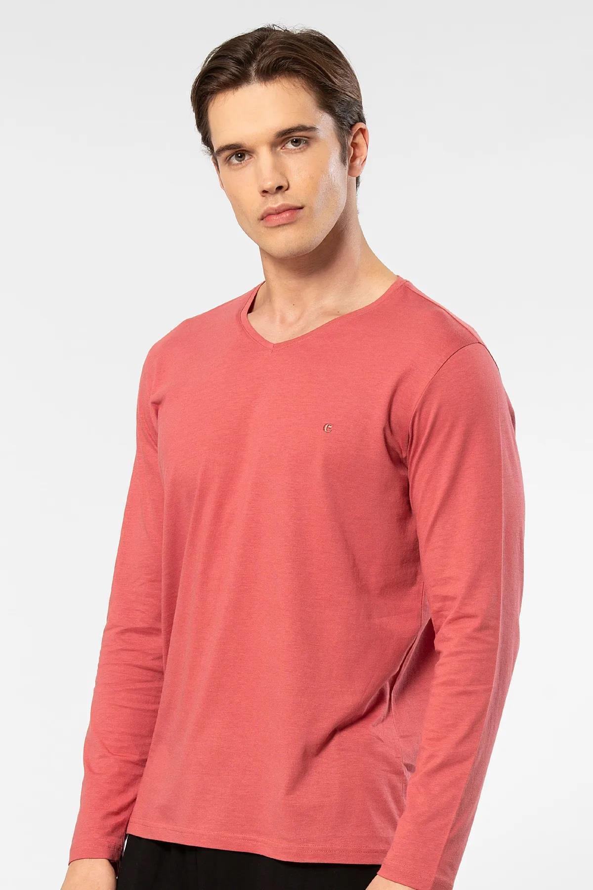 Cacharel-Men's 50% Modal, 50% Cotton V-Neck Long Sleeve T-Shirt 3