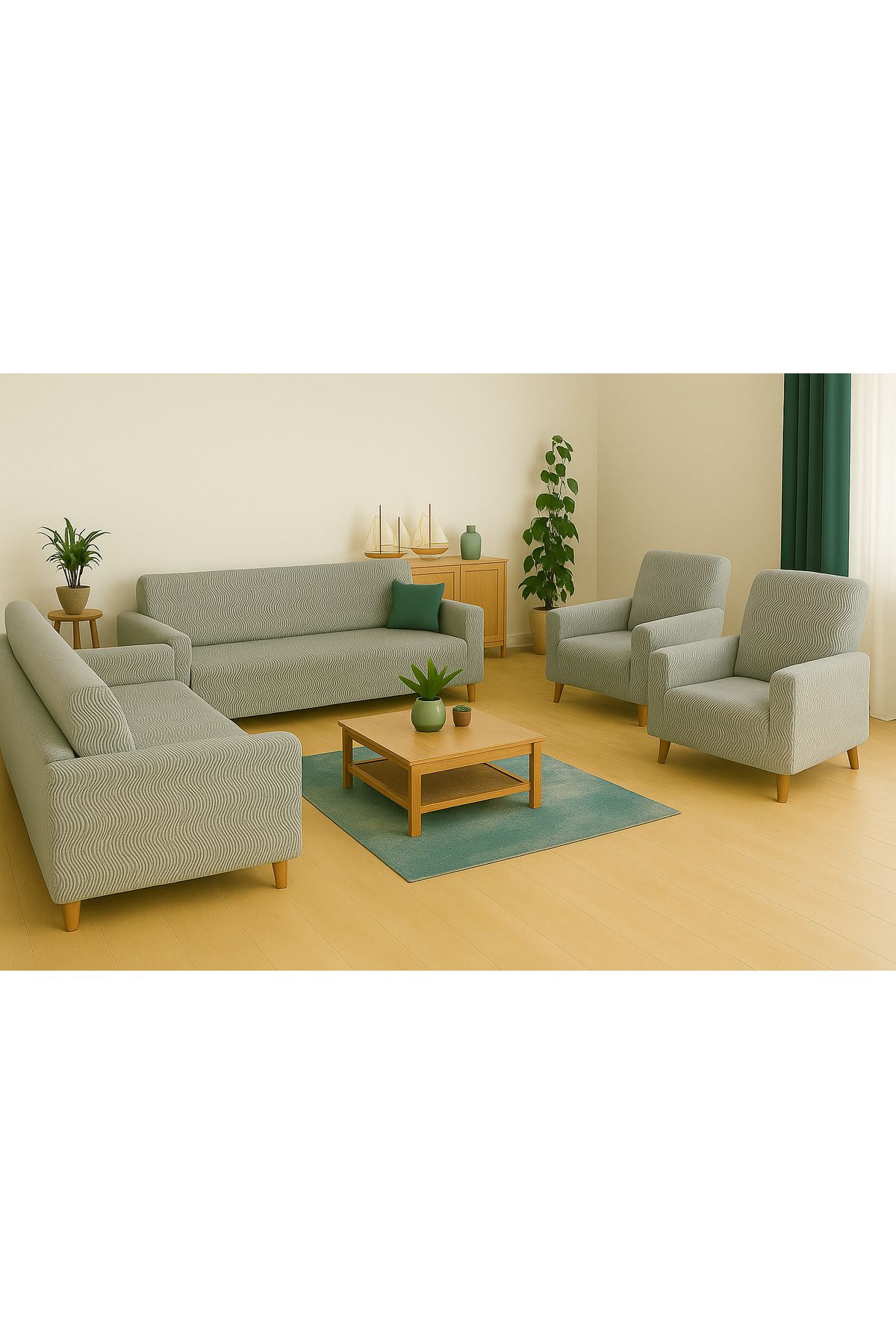 Özlü Home Maksi Çekyat Örtüsü, Kaymaz, Terletmez, Yakmaz, 3+3+1+1
