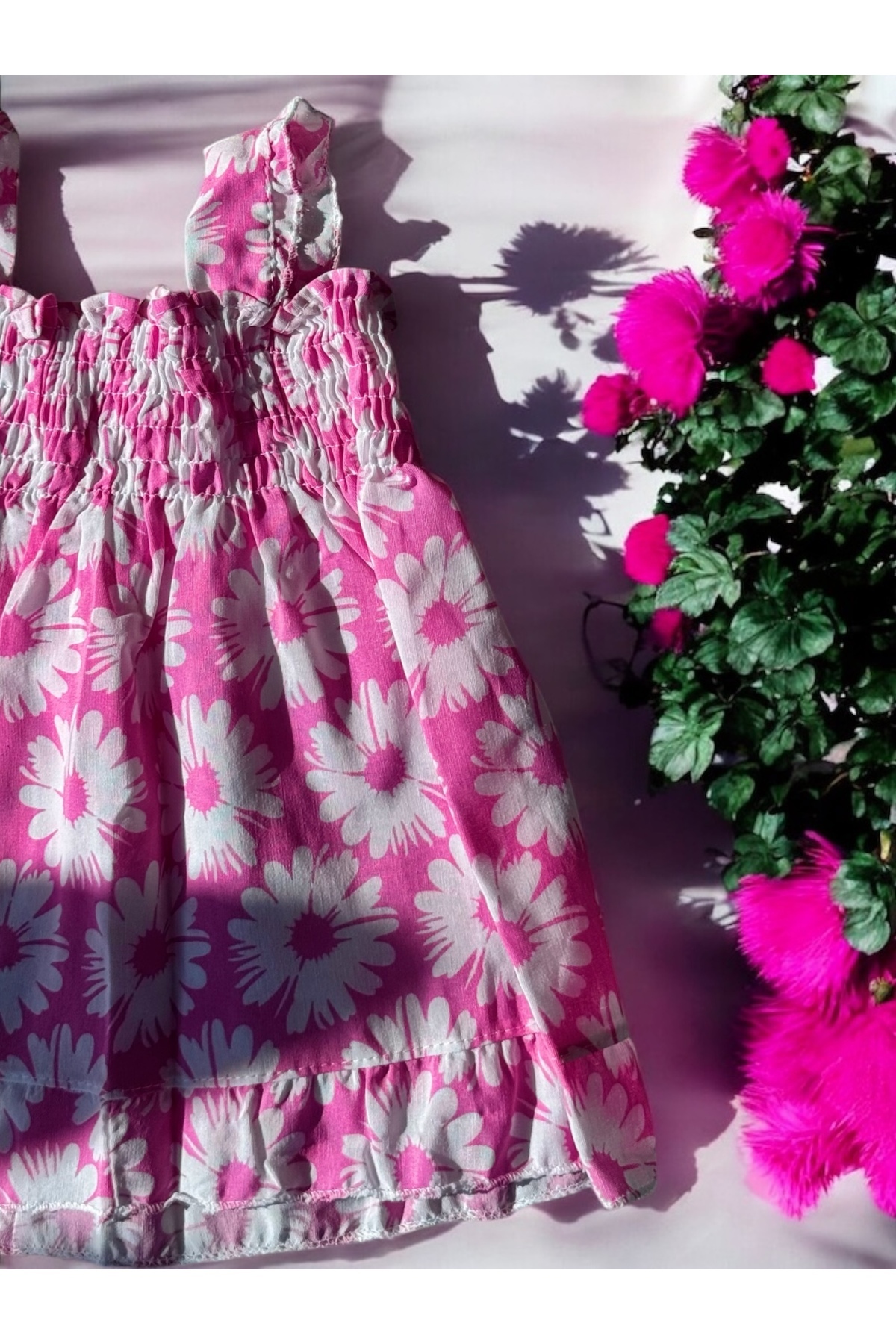 eradstore Yeni Sezon Kız Çocuk Çiçek detaylı Pembe Fırfır yazlık elbise/ Kız bebek elbise fotoğrafı 3 (önizleme)