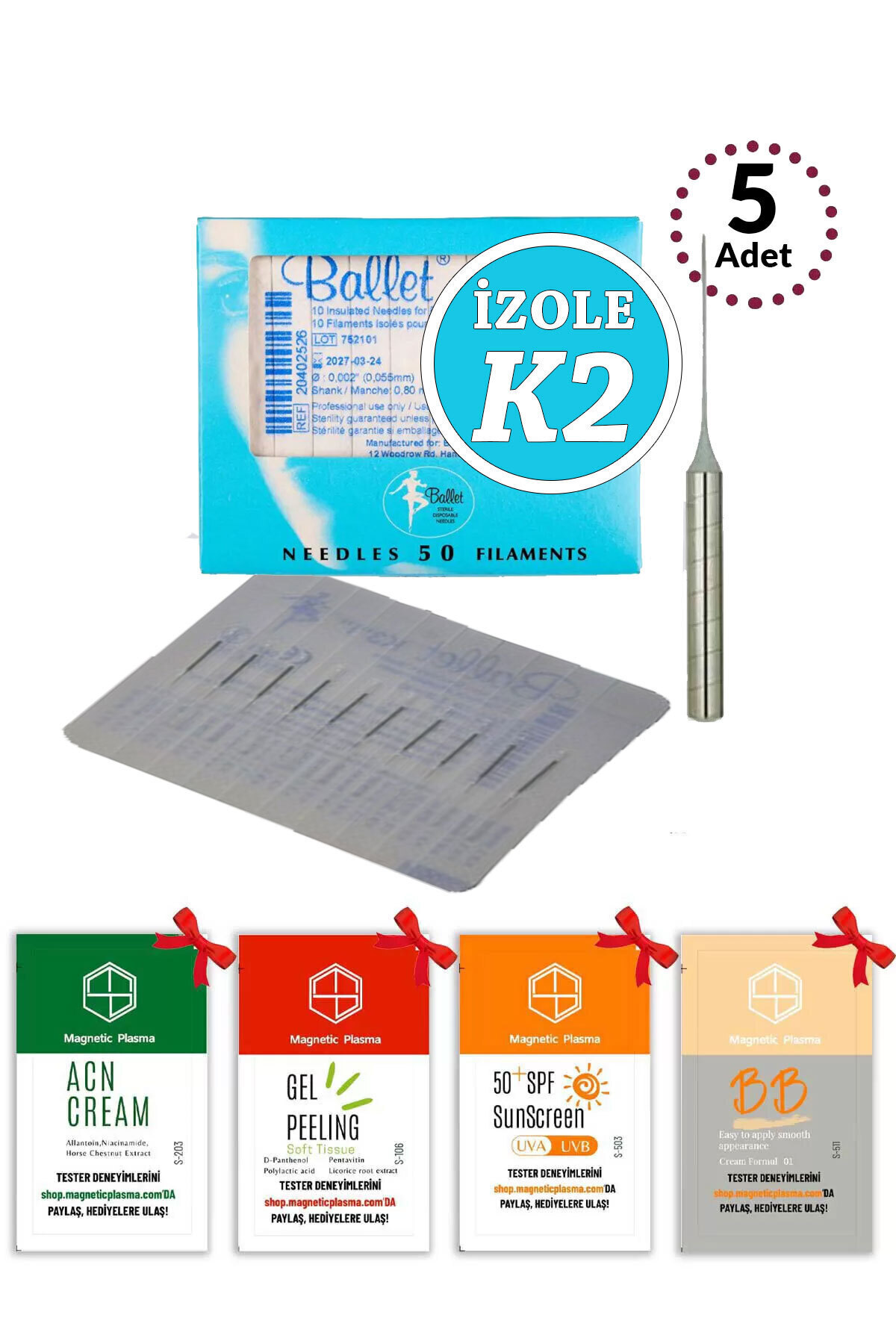 Ballet 5 Adet K2 Izole Epilasyon Iğnesi Orijinal K2 Izole Iğne
