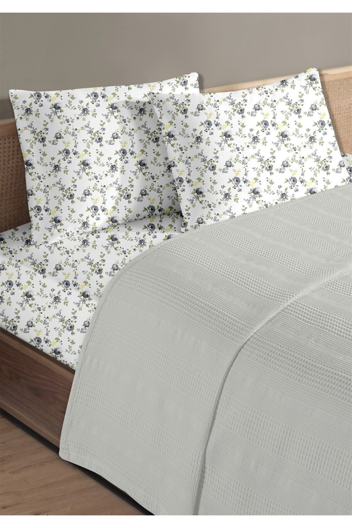Evim %100 Pamuk Exclusive Gri Tek Kişilik Pike Takımı 160 x 230 cm