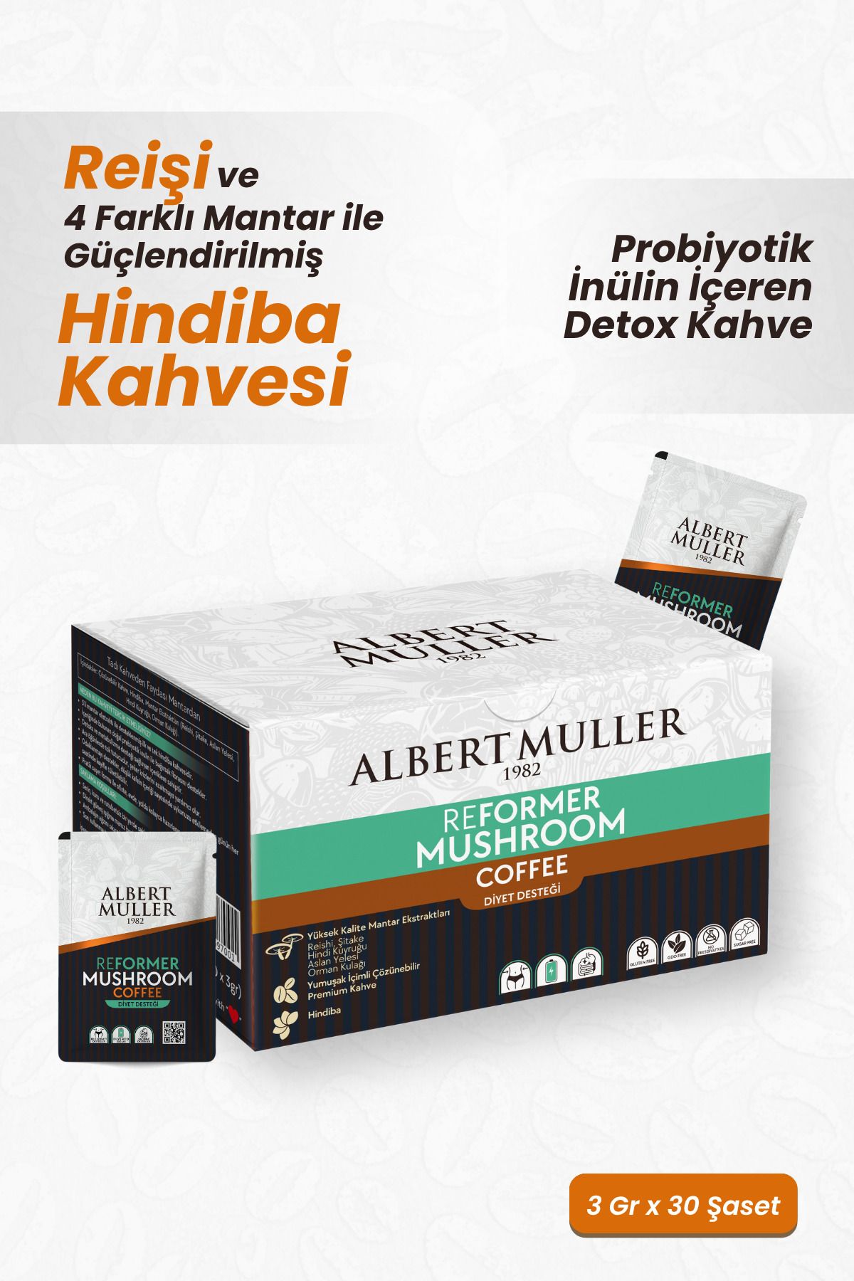 ALBERT MULLER Reformer Detoks & Kilo Kontrolüne Destek | Reishi Ve 4 Mantarlı Hindiba Kahvesi | Prebiyotik Inülin