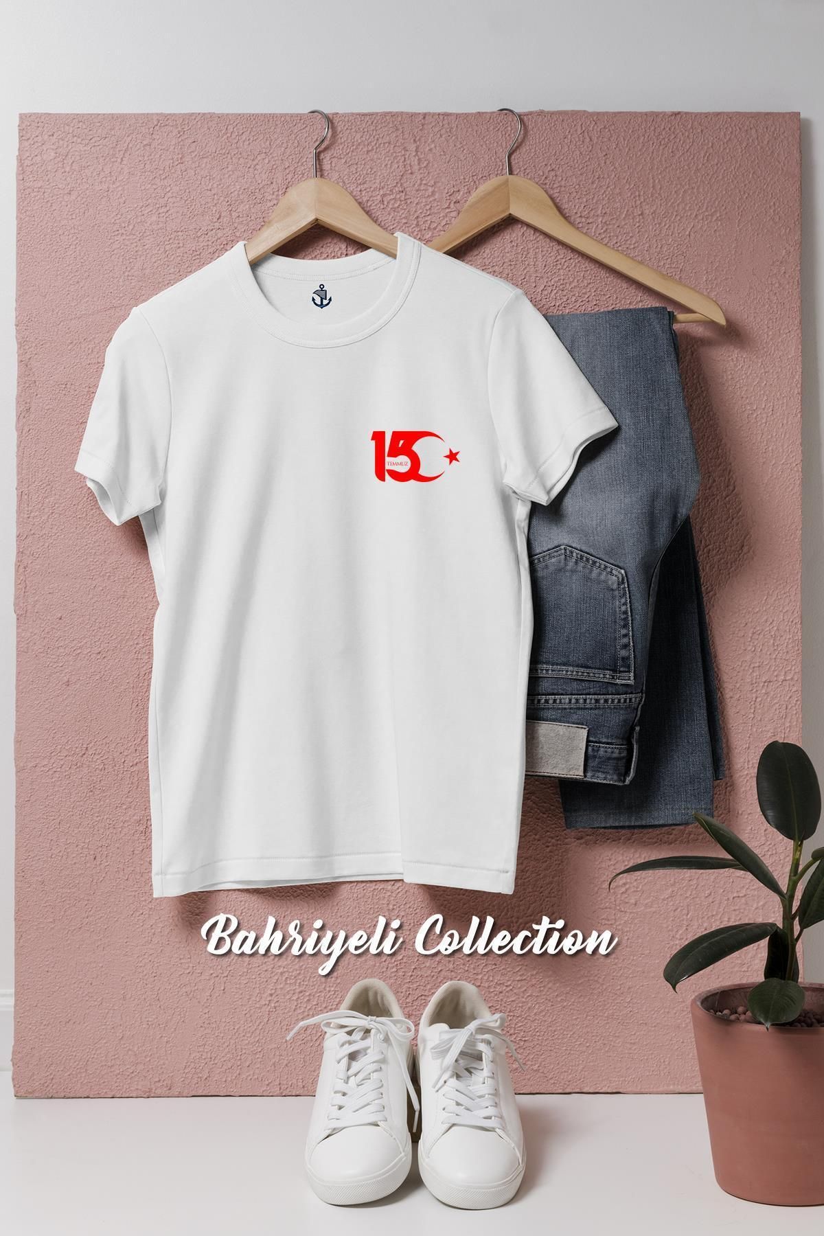 bahriyeli.jpeg Oversize 15 Temmuz Ay Ve Yıldız Cep Tasarımlı Unisex T-Shirt