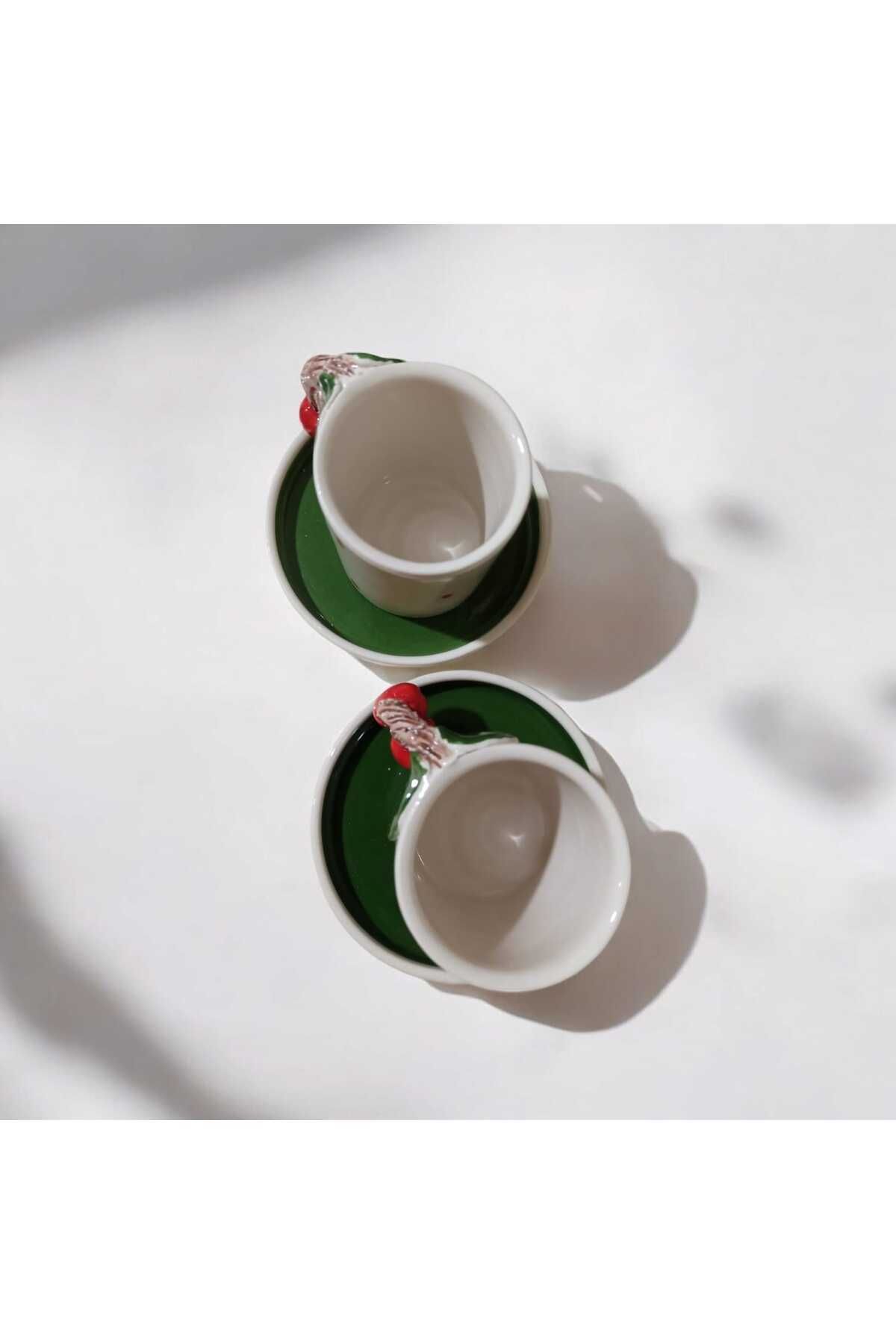 Dİ TAZZA EL YAPIMI2 KİŞİLİK 4 PARÇALI KİRAZ KULPLU KAHVE FİNCAN TAKIMI 110 ML.