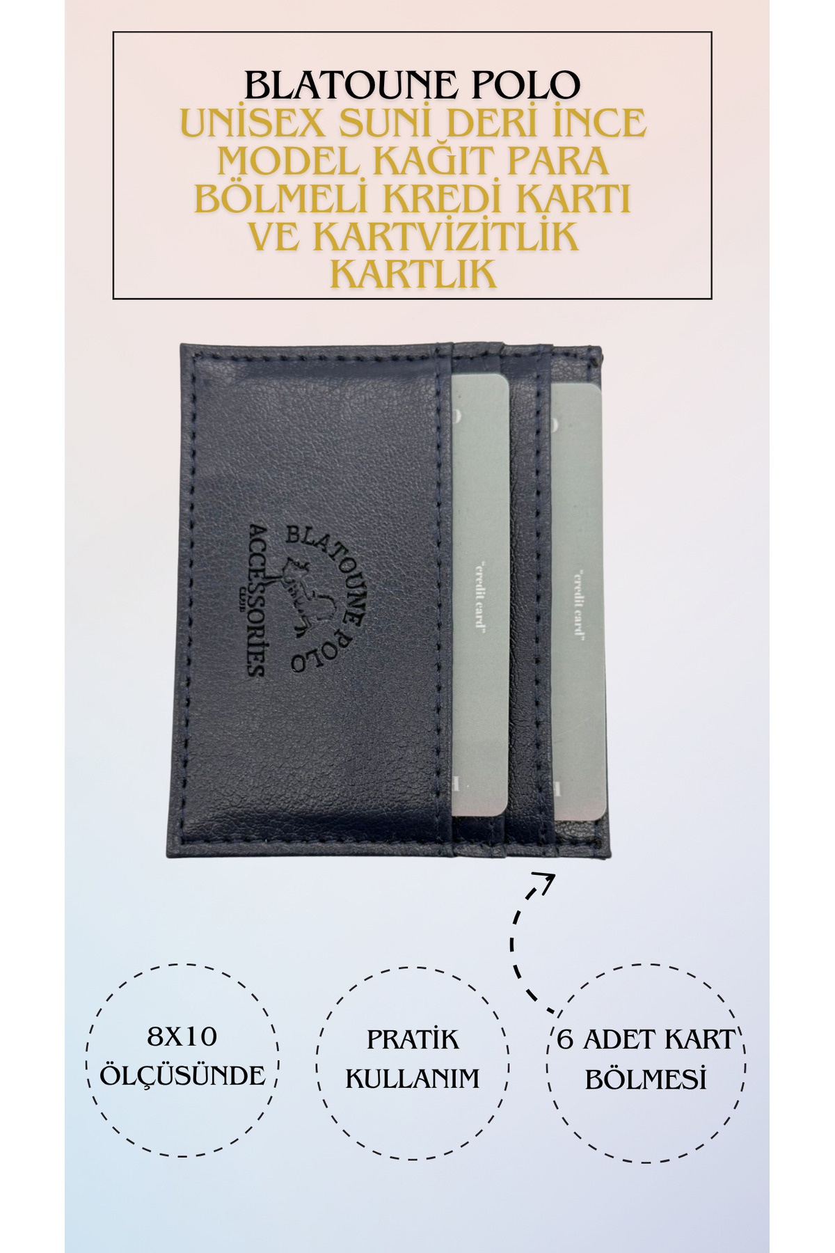 Blatoune Polo Unisex Suni Deri İnce Model Kağıt Para Bölmeli Kredi Kartı Ve Kartvizitlik Kartlık