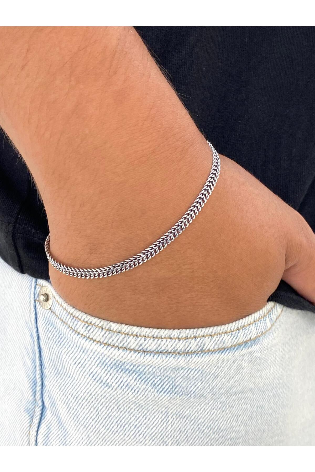 Siset Gümüş 925 Ayar 4 mm Balık Sırtı Erkek Gümüş Bileklik