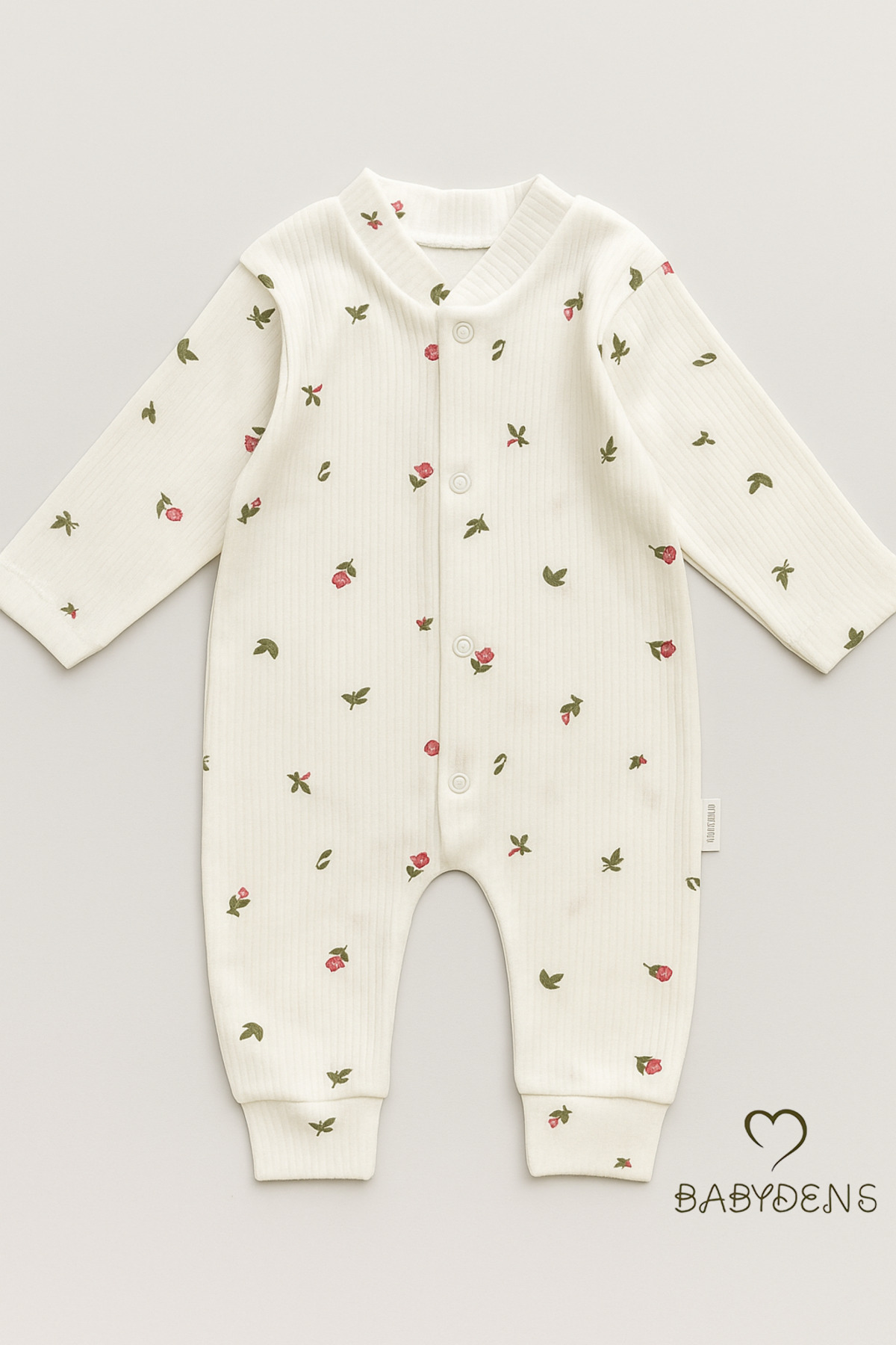 BABYDEN'S Çiçek Desenli Pamuklu Fitilli Ribana Çıtçıtlı Bebek Tulum Manşetli Paça Kız Bebek Yenidoğan Tulum fotoğrafı 4 (önizleme)