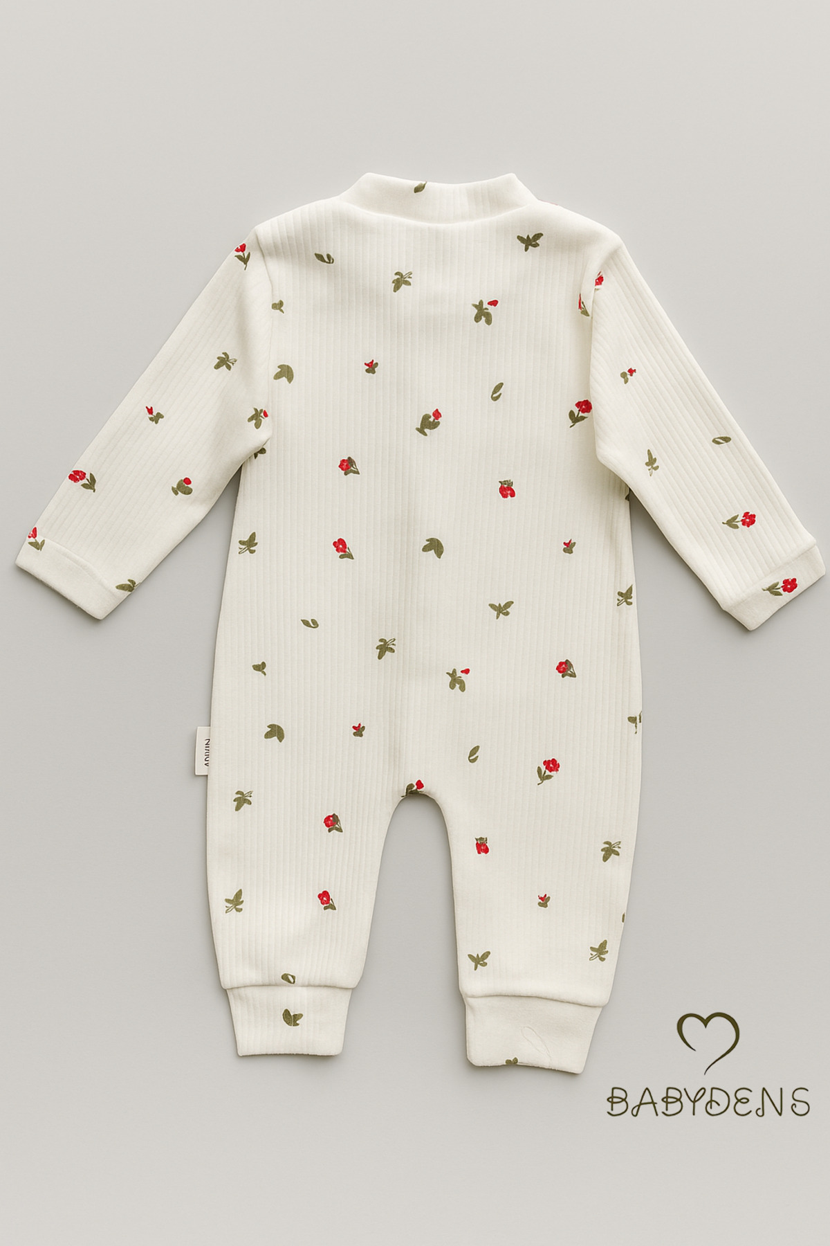 BABYDEN'S Çiçek Desenli Pamuklu Fitilli Ribana Çıtçıtlı Bebek Tulum Manşetli Paça Kız Bebek Yenidoğan Tulum fotoğrafı 5 (önizleme)