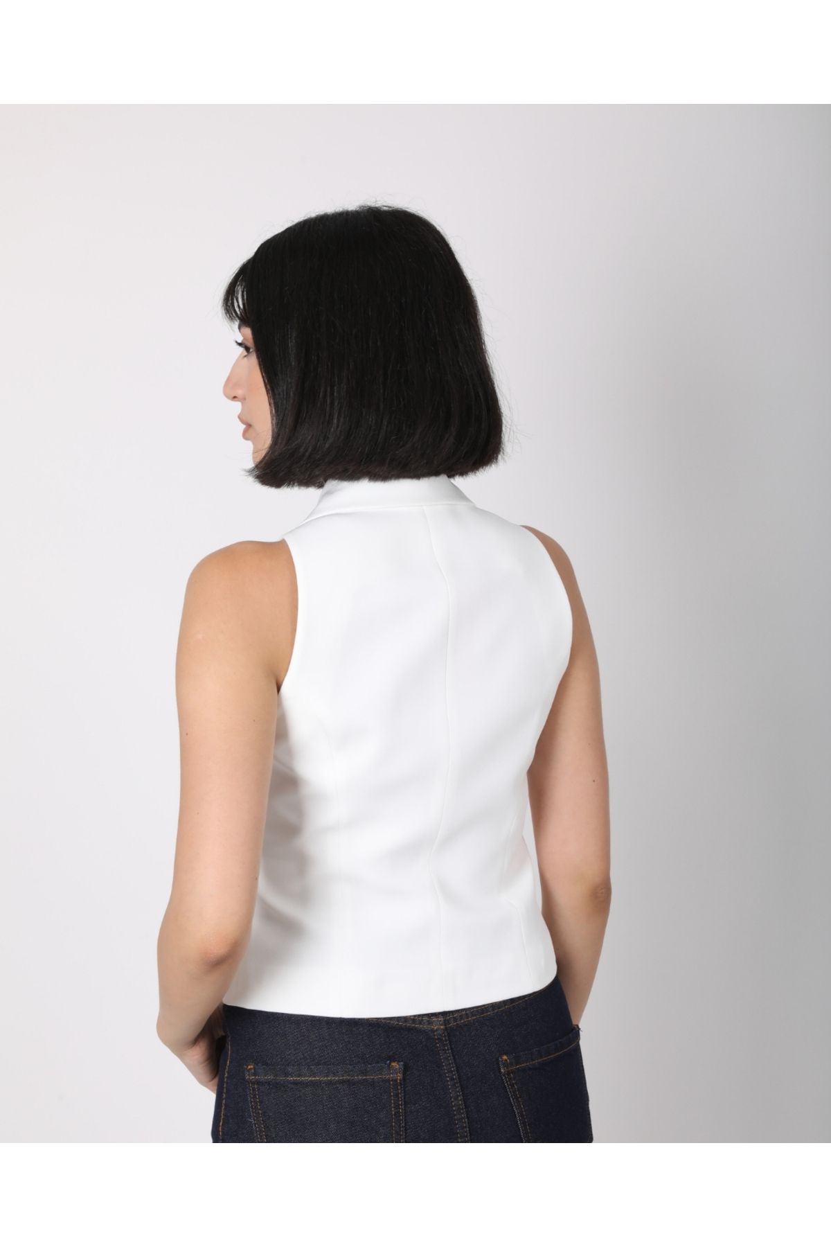 DEQ FASHION-Women's White Bow Buttoned Blazer Vest 8