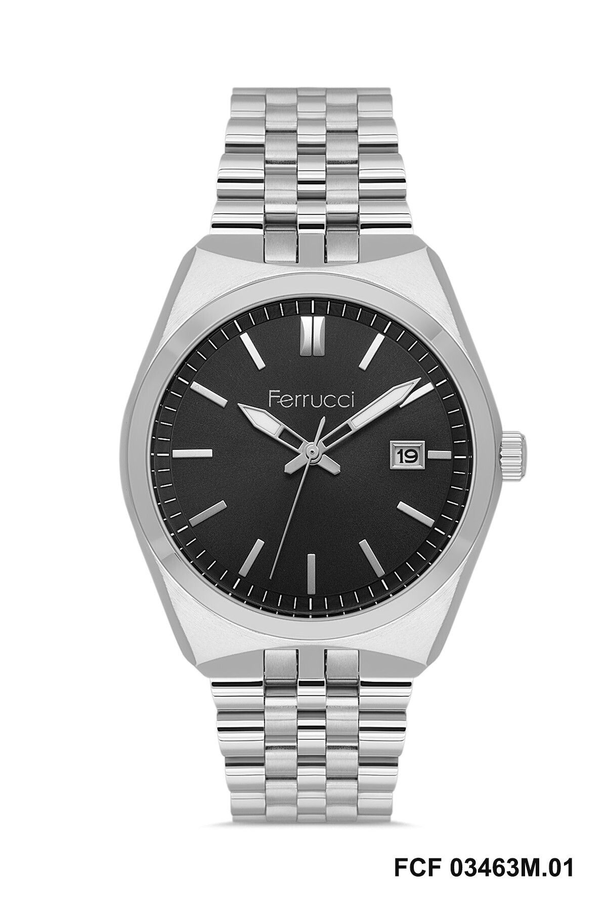 Ferrucci Kadranı Siyah Kordonu Metalik Renk 2 Yıl Garantili 41 Mm Takvimli Erkek Kol Saati