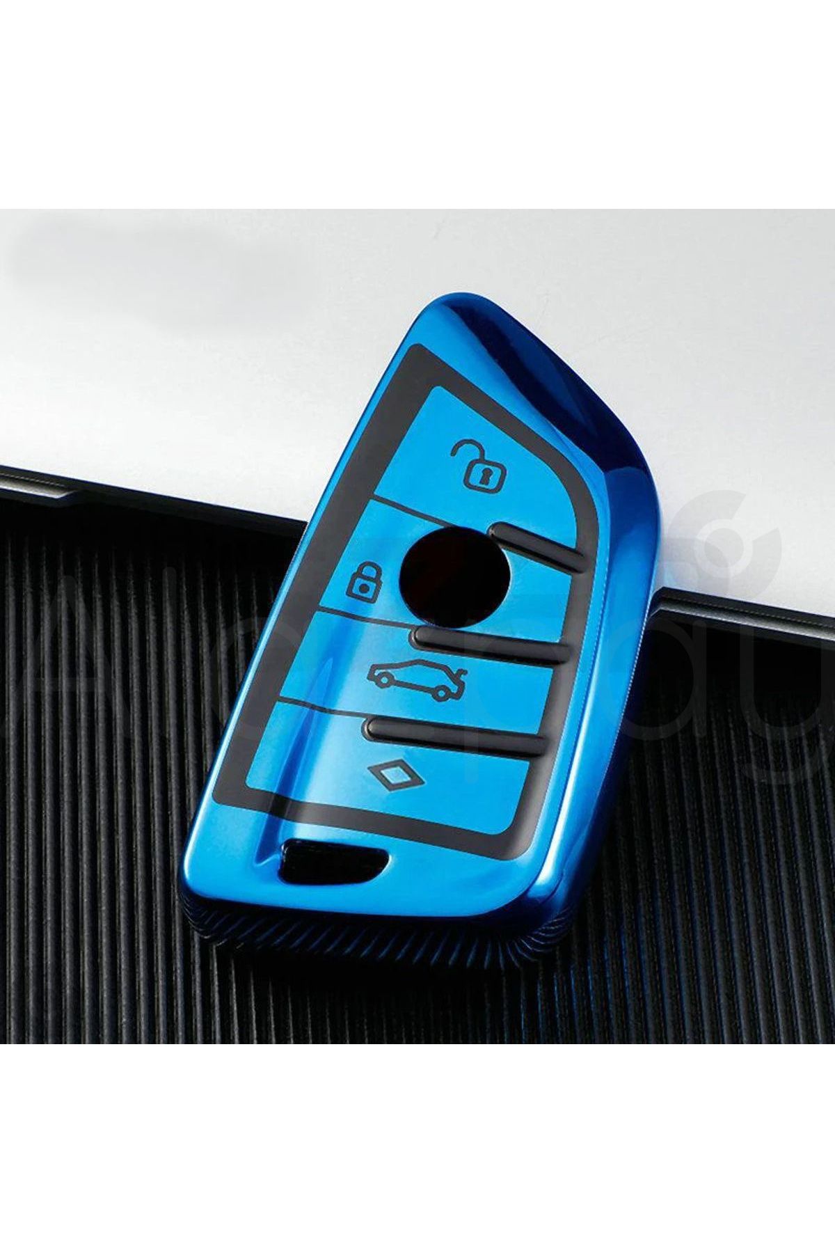 Alazpay Bmw 1 3 5 6 7 Serisi G32 G30 G20 G11 & X1 X3 X5 X6 X7 & Z4 M Parlak TPU Anahtar Kılıfı (Mavi)